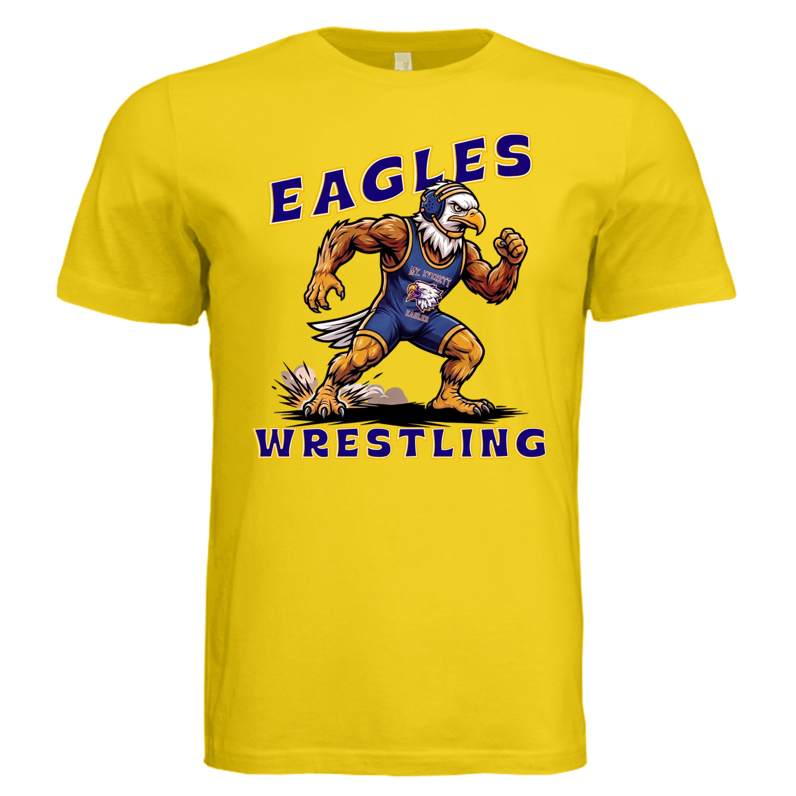 GOLD - 3001C - FRONT-Mt Everett Eagles Wrestling adult graphic t-shirt — school spirit apparel by Stu Borncat Creations