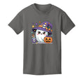 ASPHALT - 3001Y - FRONT-Baby Ghost cute Halloween kids graphic tee — spooky season DTF print by Stu Borncat Creations