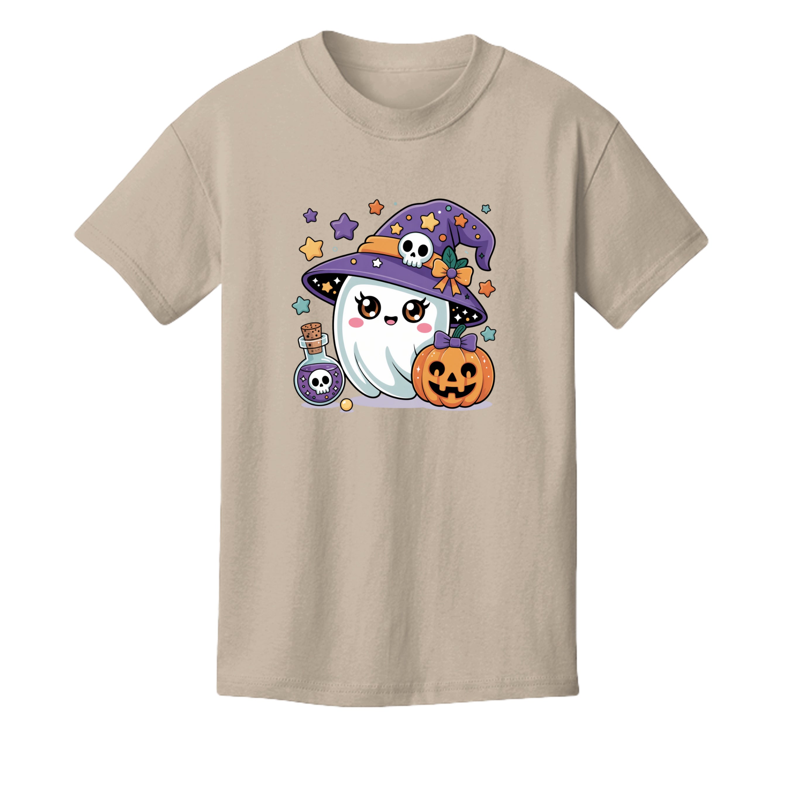 Toast - 3001Y - FRONT-Baby Ghost cute Halloween kids graphic tee — spooky season DTF print by Stu Borncat Creations