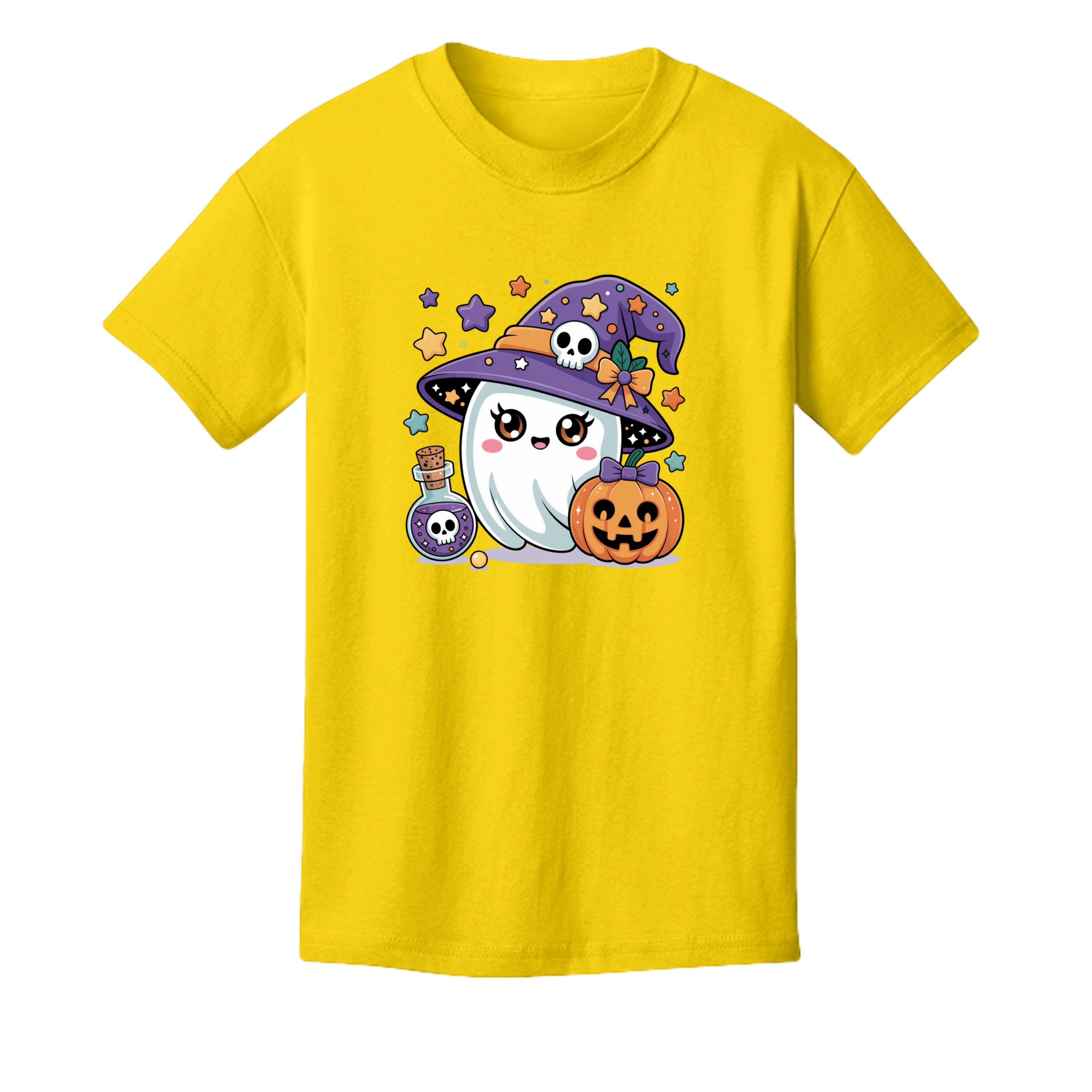 GOLD - 3001Y - FRONT-Baby Ghost cute Halloween kids graphic tee — spooky season DTF print by Stu Borncat Creations