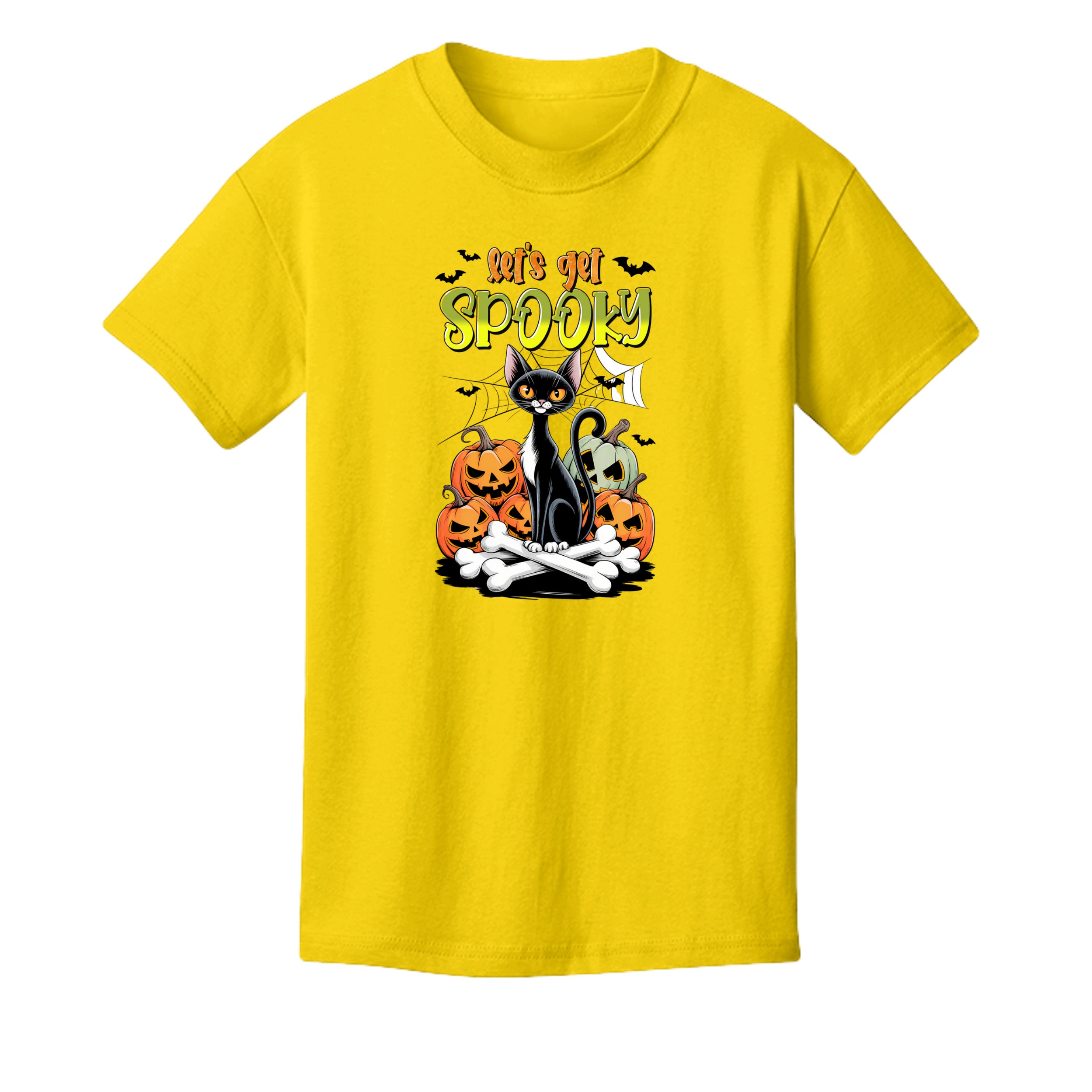GOLD - 3001Y - FRONT- Let's Get Spooky Halloween kids graphic tee — spooky season DTF print by Stu Borncat Creations