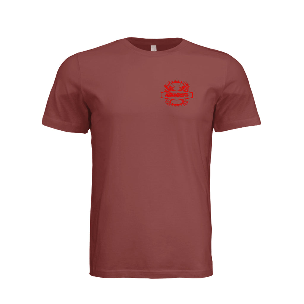 ndm:1299579 Clay-Front-Treyson Powersports BC graphic adult t-shirt  — front view, custom print-on-demand by Stu Borncat Creations