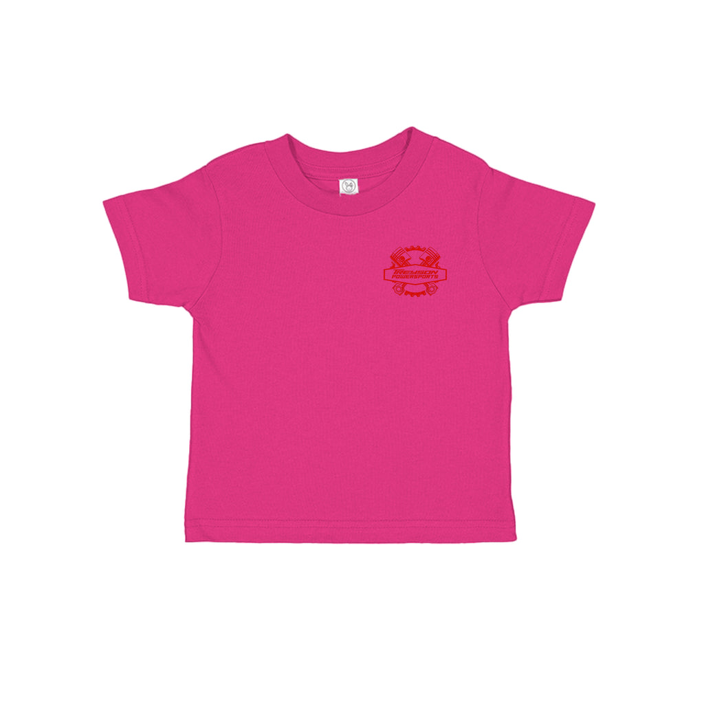 ndm:1299609-Hot Pink-Treyson Powersports motorcycle graphic toddler t-shirt in Banana — back view, custom print-on-demand by Stu Borncat Creations