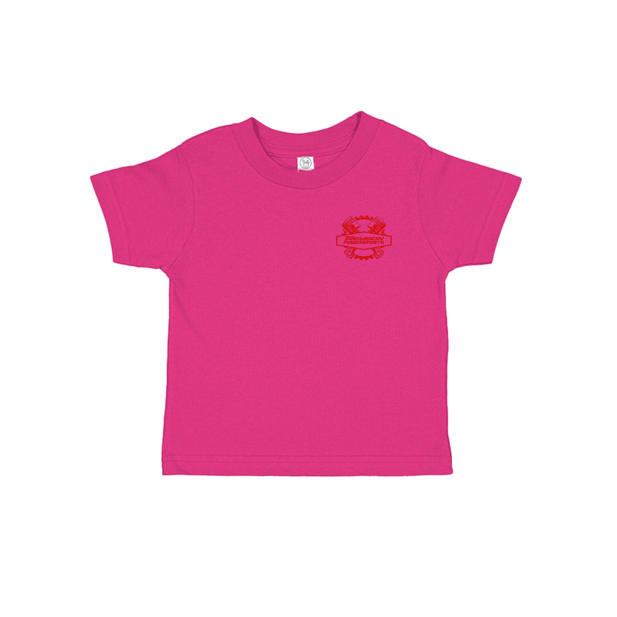 ndm:1299609-Hot Pink-Treyson Powersports motorcycle graphic toddler t-shirt in Banana — back view, custom print-on-demand by Stu Borncat Creations