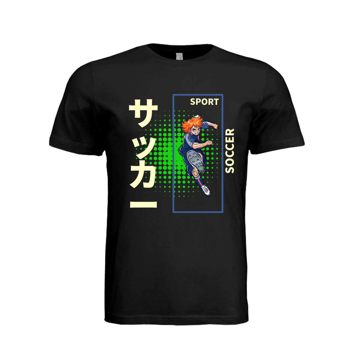 ndm:1347499- Black- Front- Sport soccer girl graphic t-shirt — custom DTF print adult tee by Stu Borncat Creations