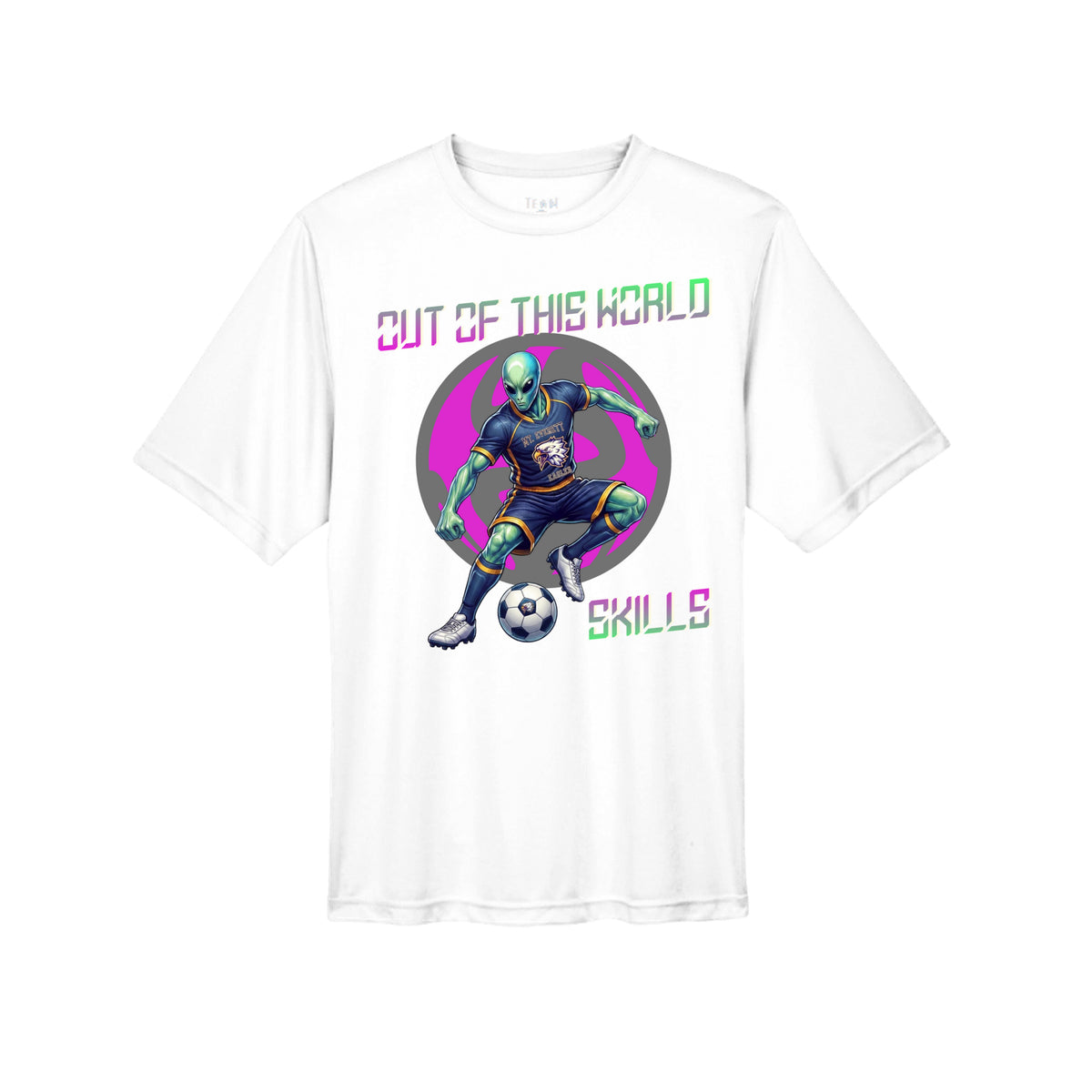 ndm:1349552- White-Mt Everett Eagles Out of This World adult graphic t-shirt — school spirit apparel by Stu Borncat Creations 