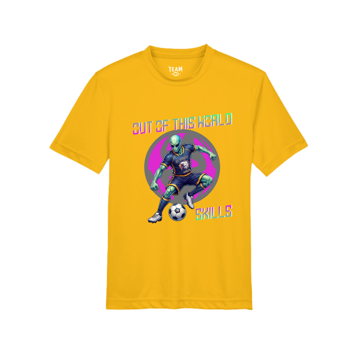 ndm:1349768-Gold-Mt Everett Eagles Out of This World kids graphic t-shirt — school spirit apparel by Stu Borncat Creations,
