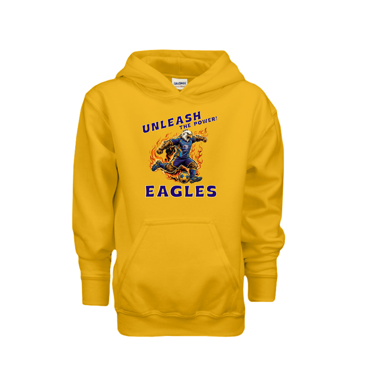 ndm:1425540 — Mt Everett Eagles Unleash the Power kids hoodie — school spirit apparel by Stu Borncat Creations