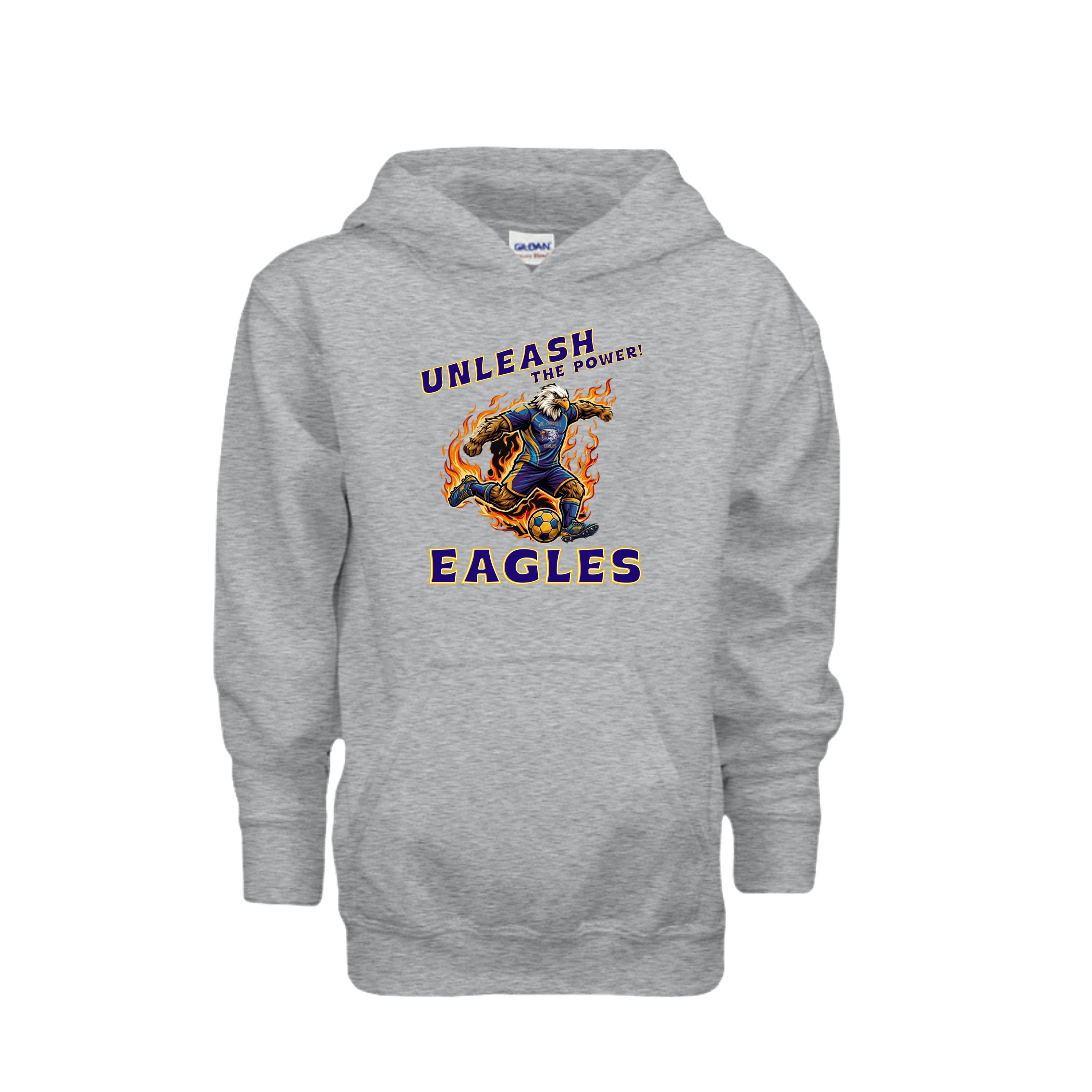 ndm:1425546 — Mt Everett Eagles Unleash the Power kids hoodie — school spirit apparel by Stu Borncat Creations
