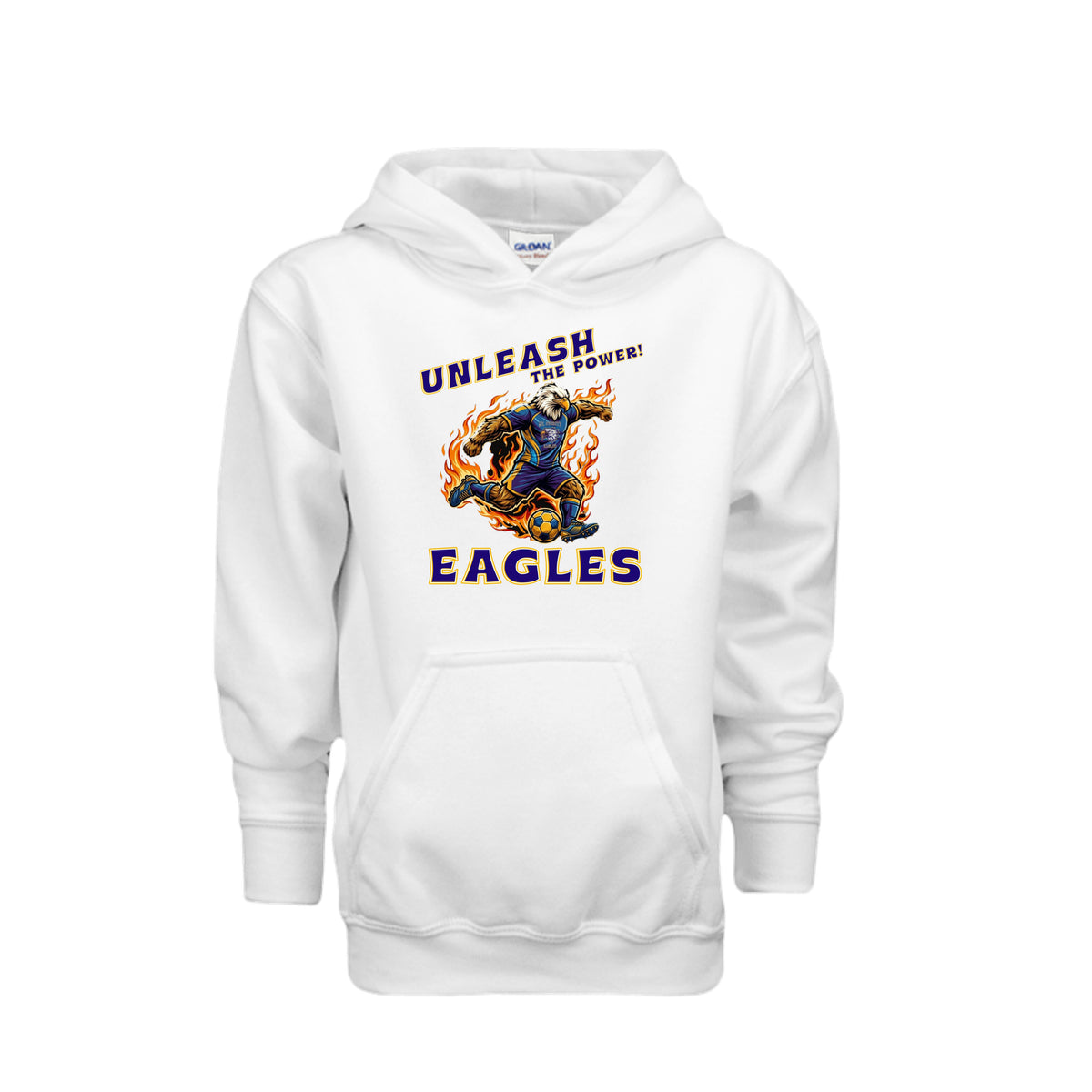 ndm:1425549 — Mt Everett Eagles Unleash the Power kids hoodie — school spirit apparel by Stu Borncat Creations