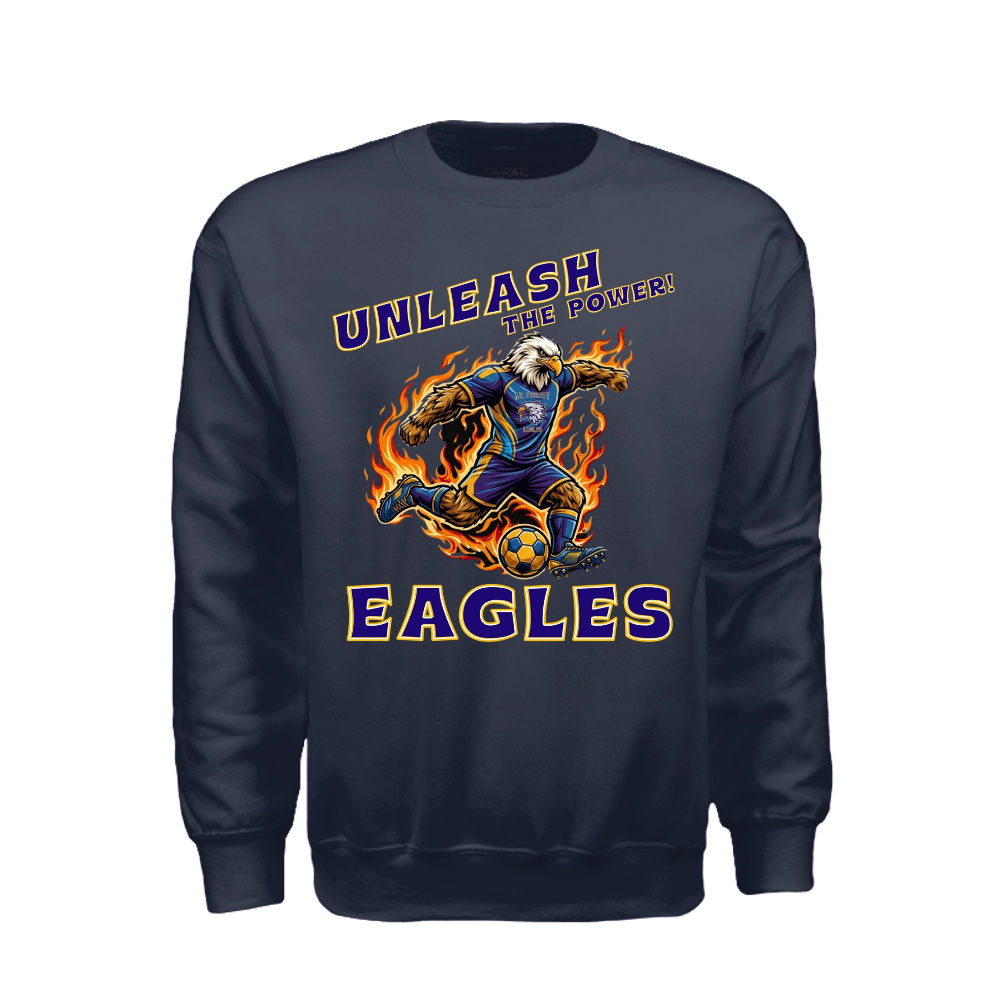 ndm:1427108 — Mt Eagles Unleash the Power adult crewneck sweatshirt — school spirit apparel by Stu Borncat Creations