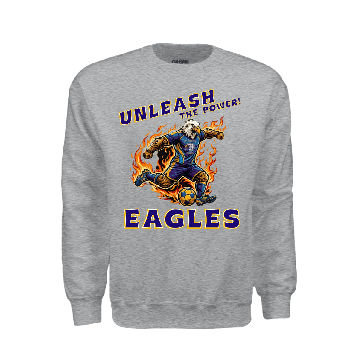 ndm:1427111 — Mt Eagles Unleash the Power adult crewneck sweatshirt — school spirit apparel by Stu Borncat Creations
