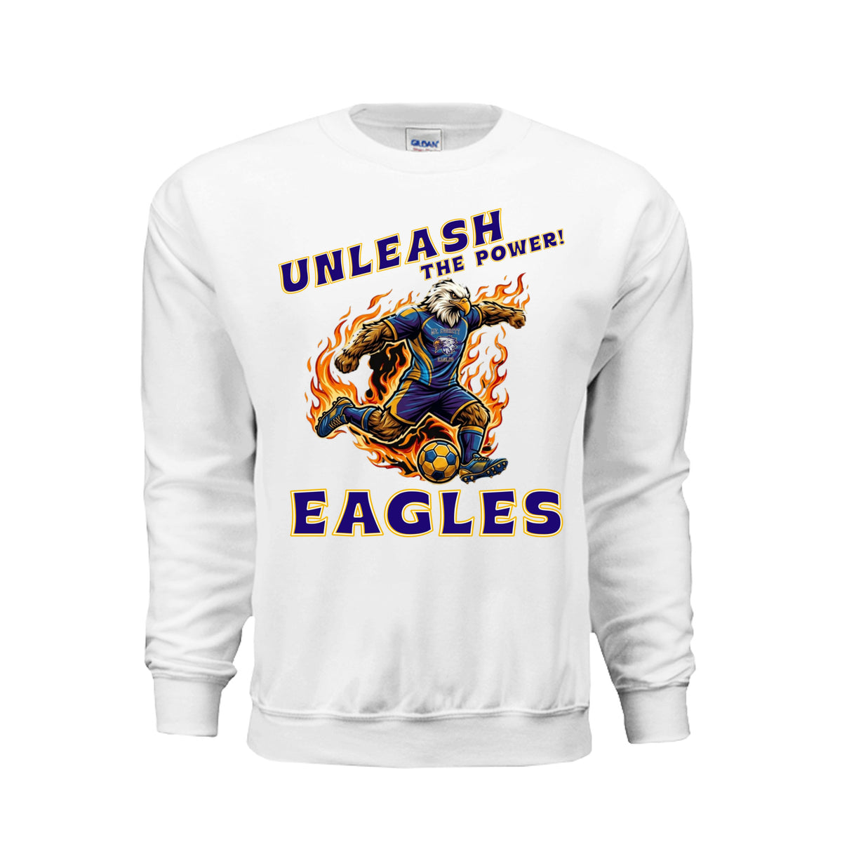 ndm:1427114 — Mt Eagles Unleash the Power adult crewneck sweatshirt — school spirit apparel by Stu Borncat Creations