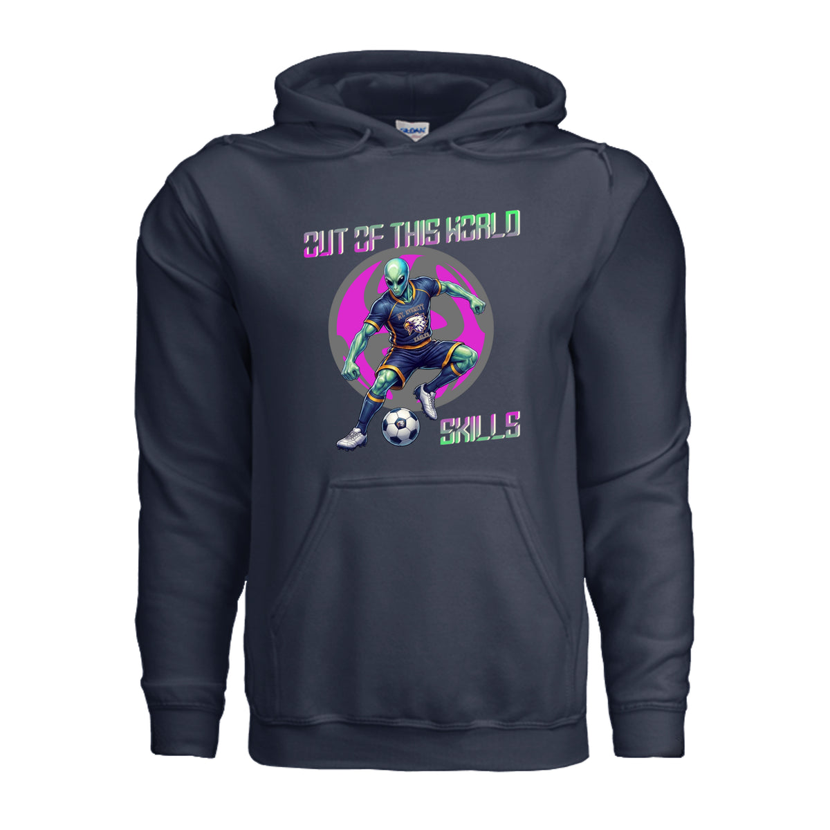 ndm:1428311 — Mt Eagles Out of This World Alien Invasion adult hoodie — school spirit apparel by Stu Borncat Creations