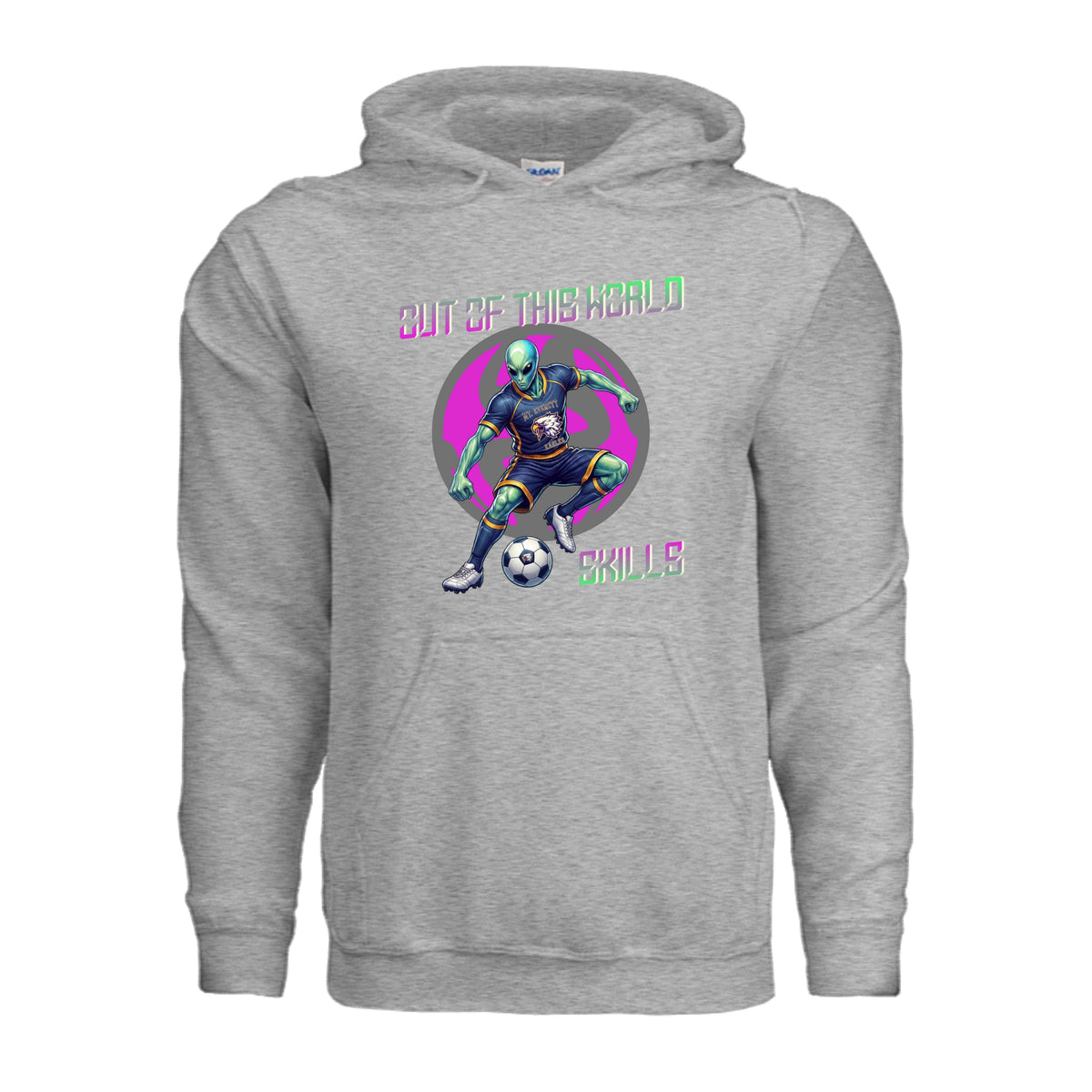 ndm:1428314 — Mt Eagles Out of This World Alien Invasion adult hoodie — school spirit apparel by Stu Borncat Creations