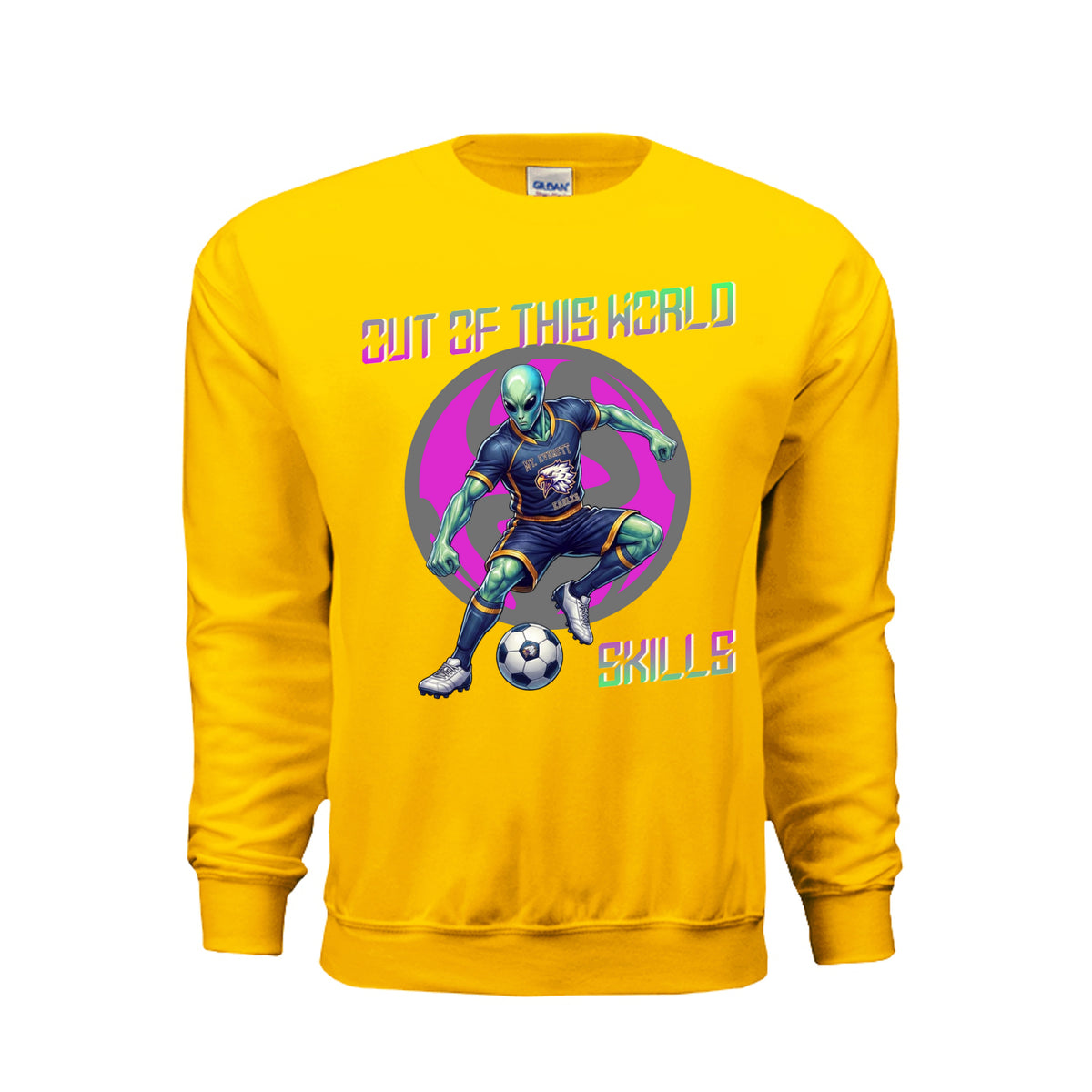 ndm:1430597  — Mt Eagles Out of This World Alien Invasion adult crewneck sweatshirt — school spirit apparel by Stu Borncat Creations