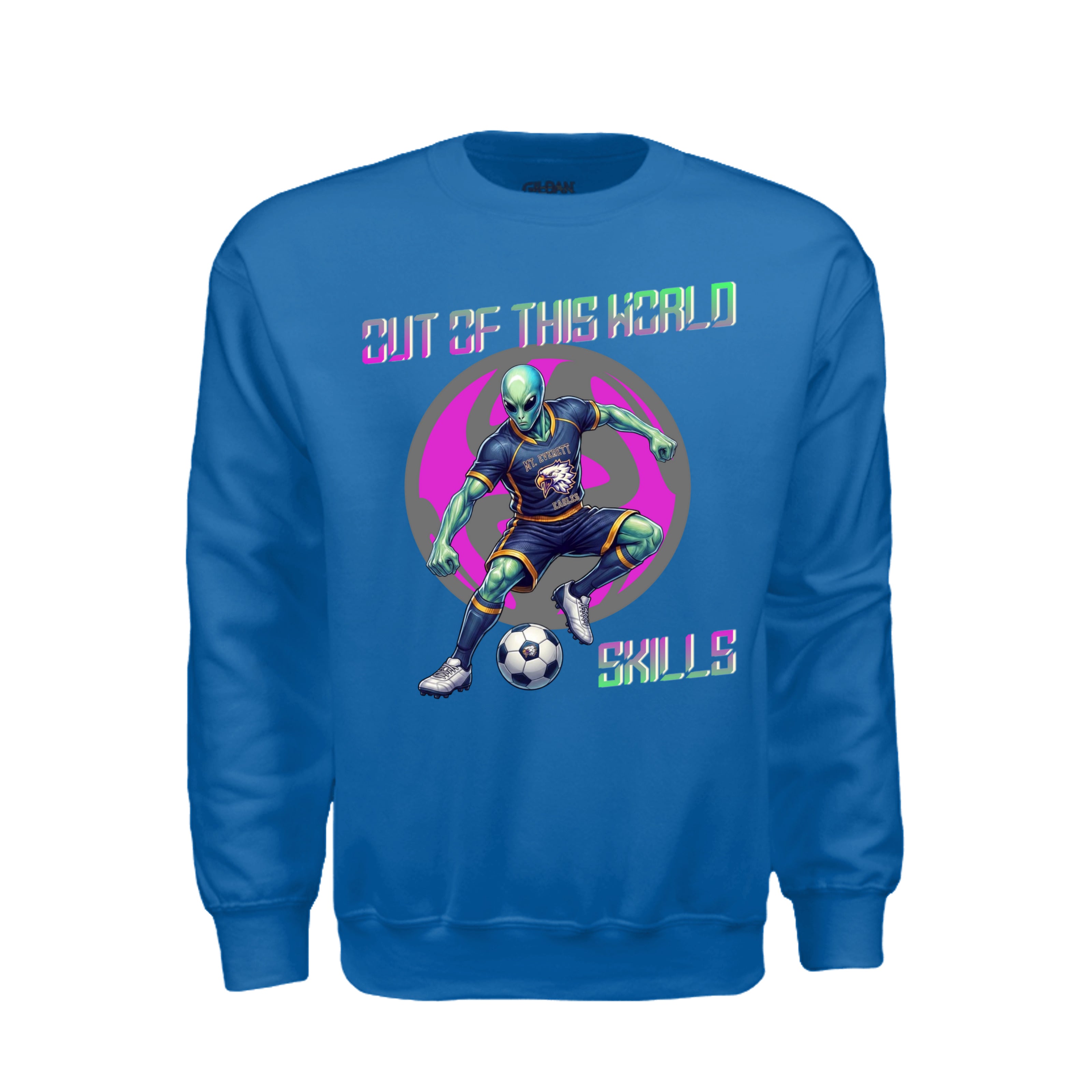 ndm:1430606  — Mt Eagles Out of This World Alien Invasion adult crewneck sweatshirt — school spirit apparel by Stu Borncat Creations