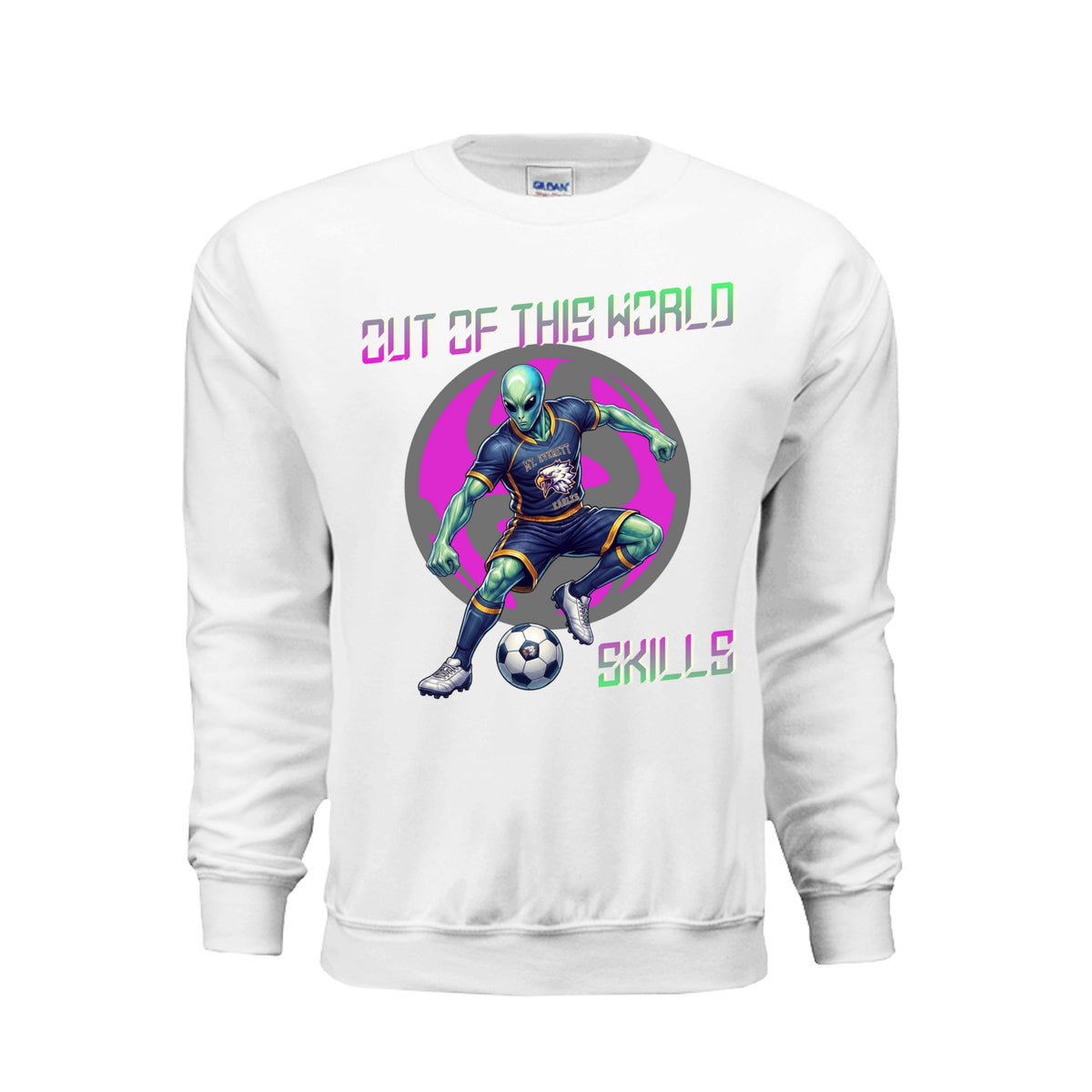ndm:1430612  — Mt Eagles Out of This World Alien Invasion adult crewneck sweatshirt — school spirit apparel by Stu Borncat Creations