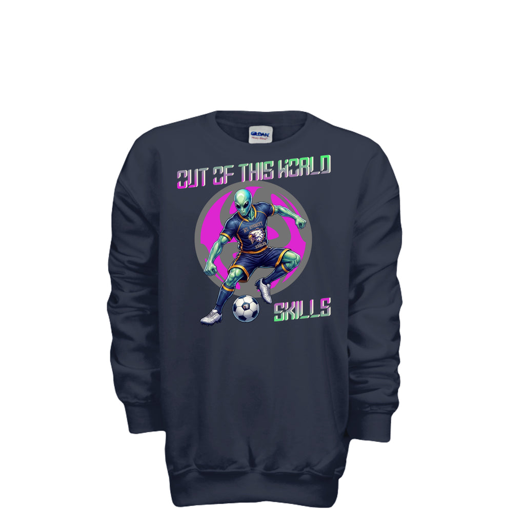 ndm:1430935 — Mt Eagles Out of This World Alien Invasion kids crewneck sweatshirt — school spirit apparel by Stu Borncat Creations