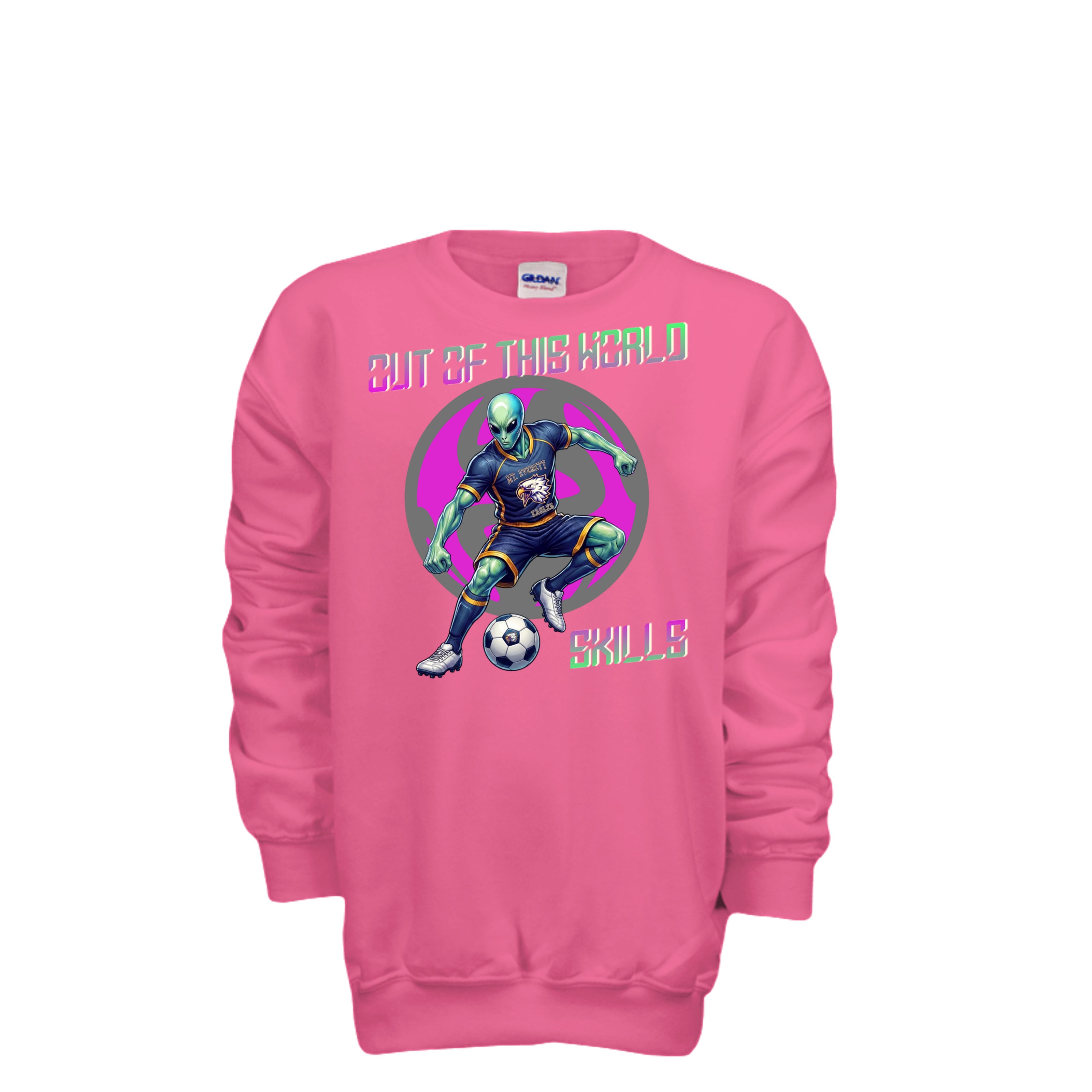 ndm:1430941 — Mt Eagles Out of This World Alien Invasion kids crewneck sweatshirt — school spirit apparel by Stu Borncat Creations