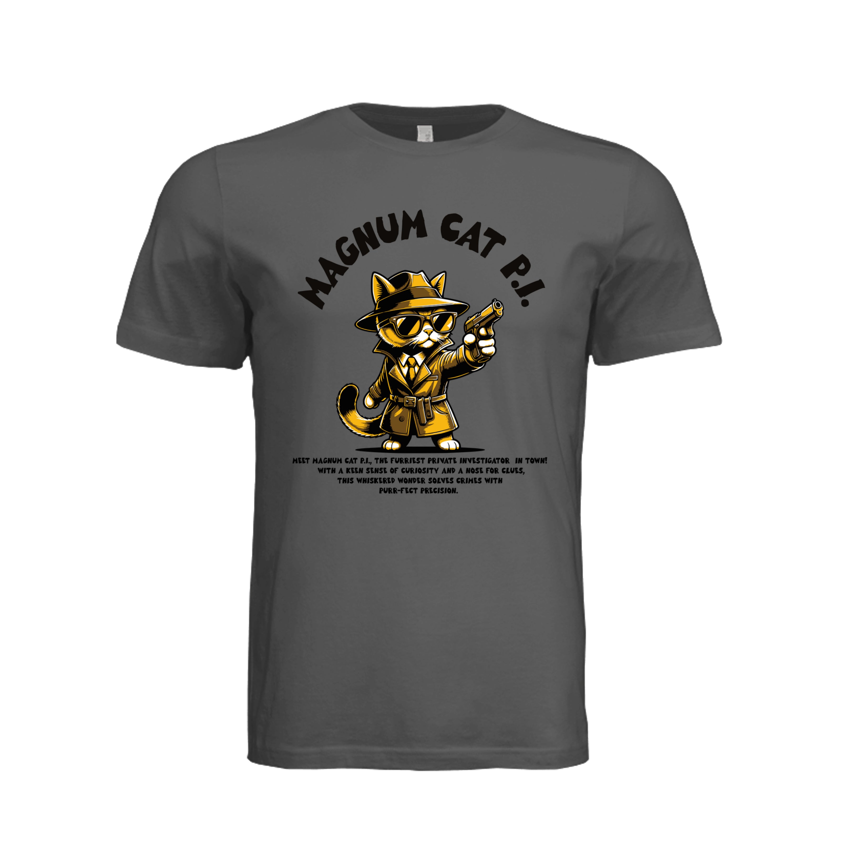 ndm:1433591 — Magnum Cat P.I. graphic cat lovers adult t-shirt — custom DTF print by Stu Borncat Creations