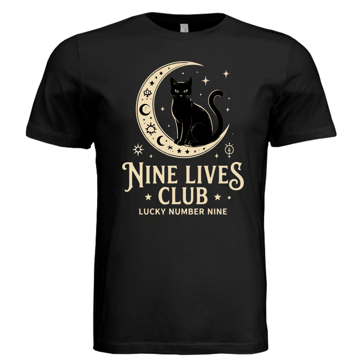 ndm:152750  — Nine Lives Club Lucky #9 cat lovers graphic t-shirt — custom DTF print by Stu Borncat Creations