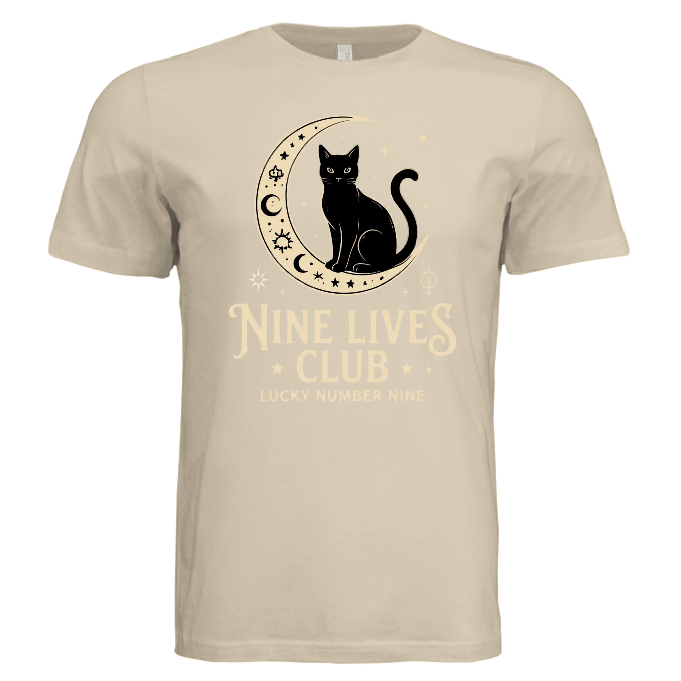 ndm:152754  — Nine Lives Club Lucky #9 cat lovers graphic t-shirt — custom DTF print by Stu Borncat Creations