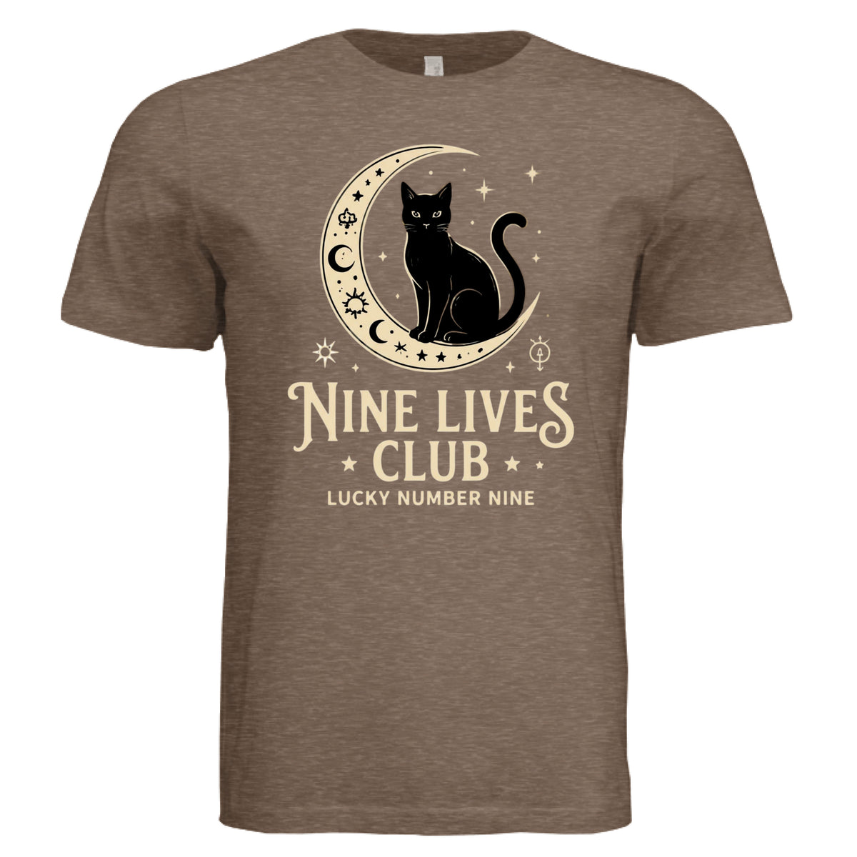 ndm:152756  — Nine Lives Club Lucky #9 cat lovers graphic t-shirt — custom DTF print by Stu Borncat Creations