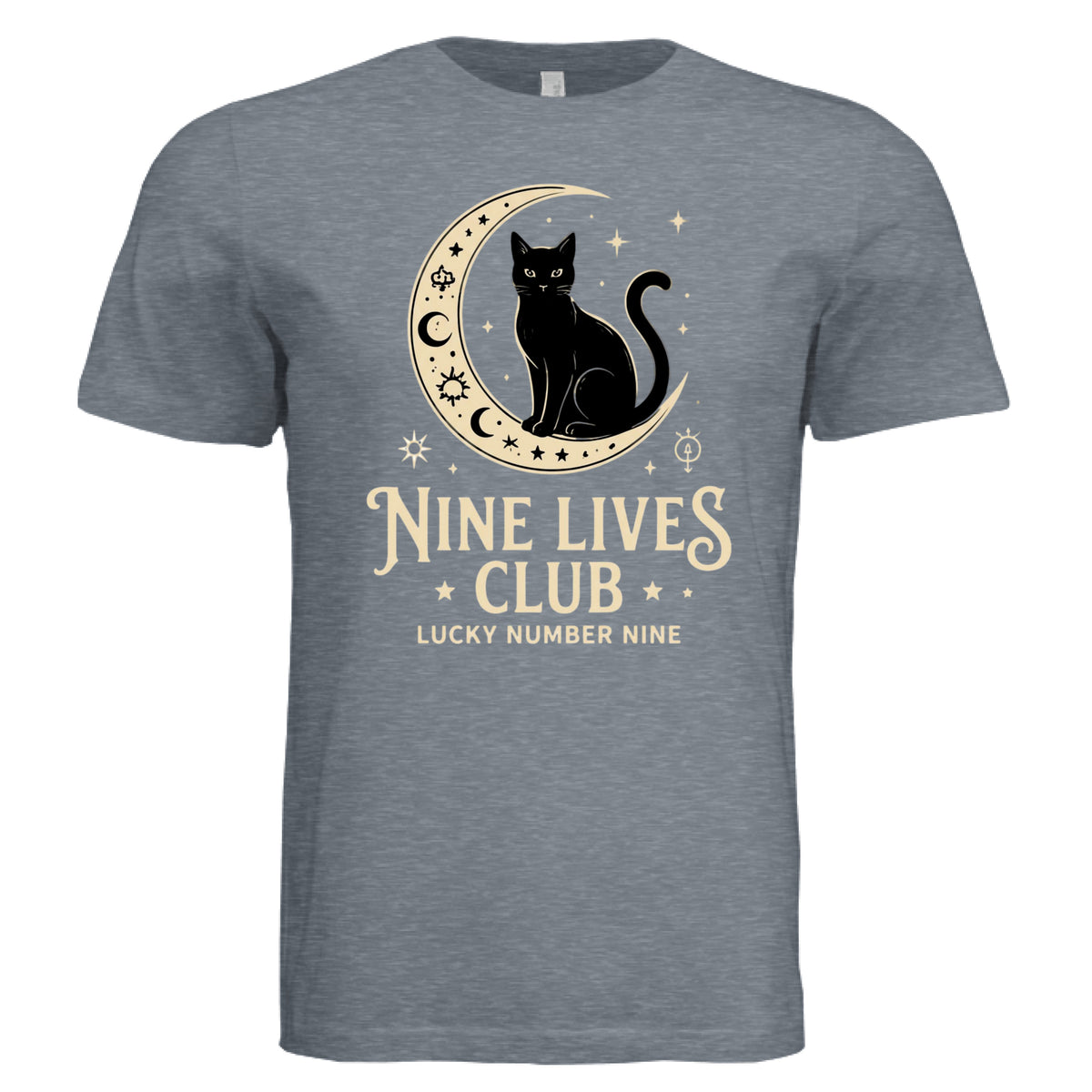 ndm:152758  — Nine Lives Club Lucky #9 cat lovers graphic t-shirt — custom DTF print by Stu Borncat Creations