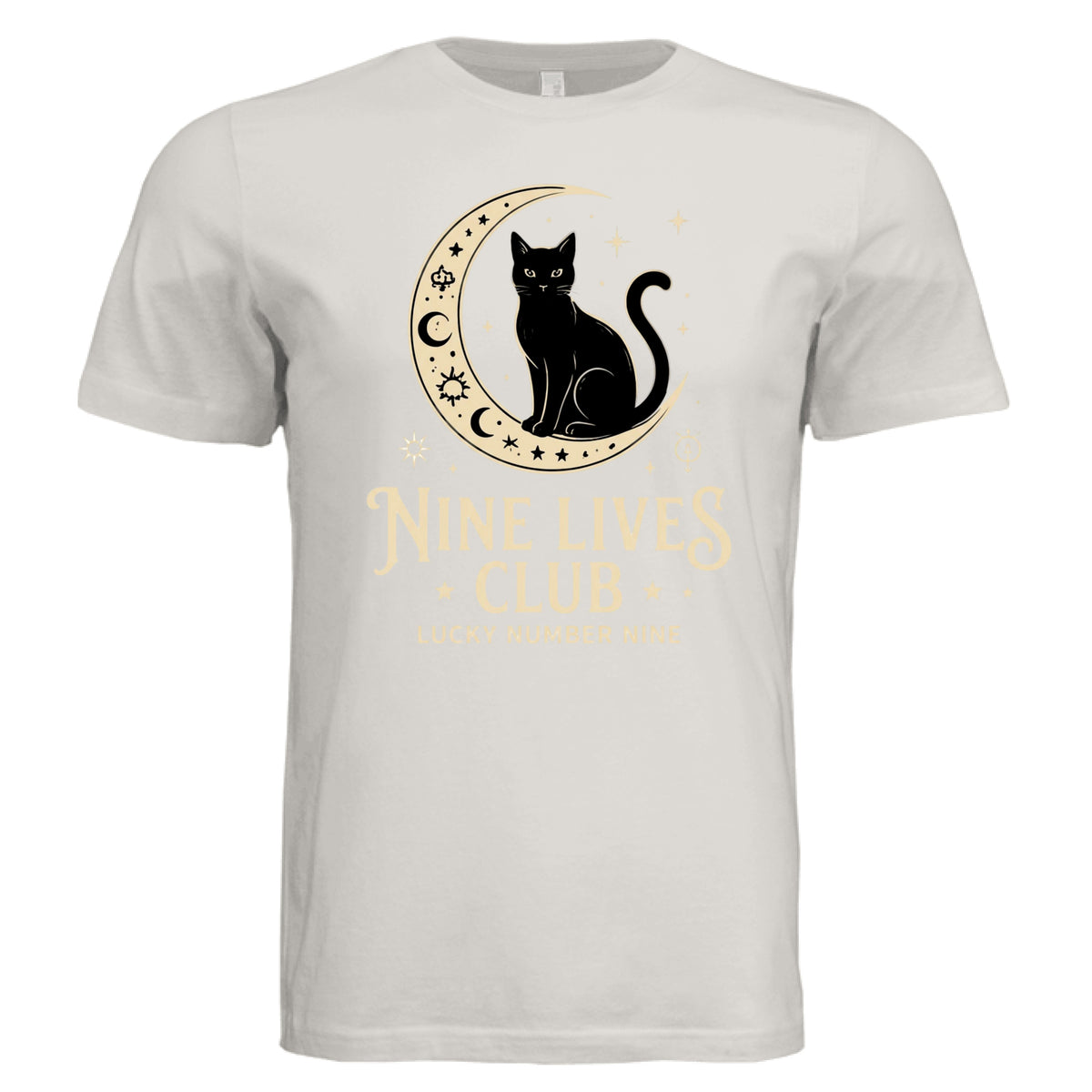 ndm:152760  — Nine Lives Club Lucky #9 cat lovers graphic t-shirt — custom DTF print by Stu Borncat Creations