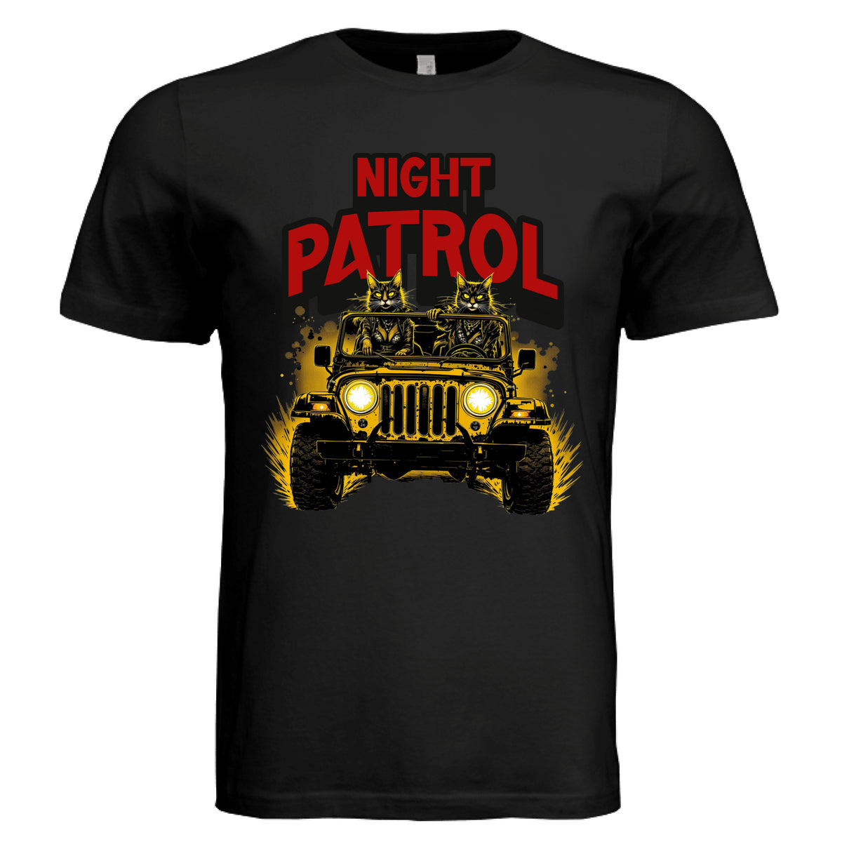 ndm:153817 — Night Patrol Cats cat lovers graphic t-shirt — custom DTF print by Stu Borncat Creations