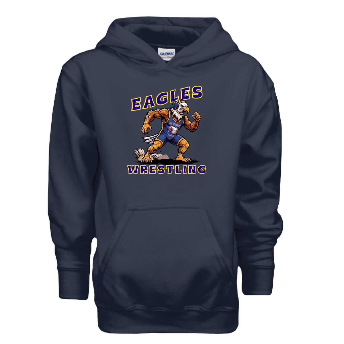 ndm:154169-Mt Everett Eagles Wrestling kids hoodie — school spirit apparel by Stu Borncat Creations