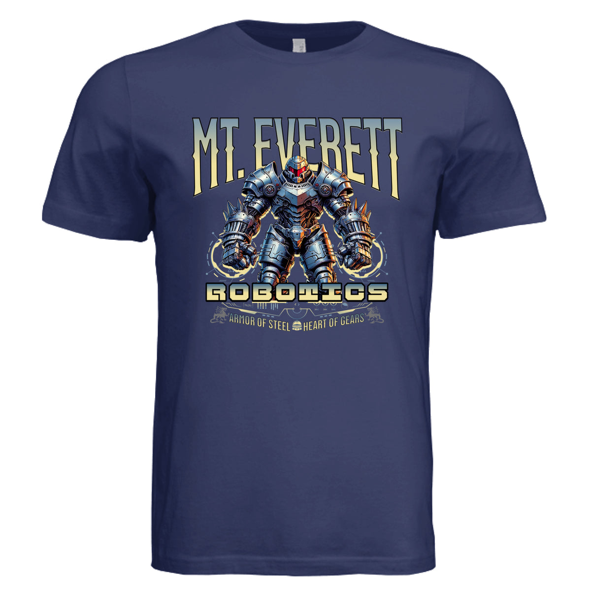 ndm:154337-Mt Everett Eagles Robotics adult graphic t-shirt in Navy — school spirit apparel by Stu Borncat Creations