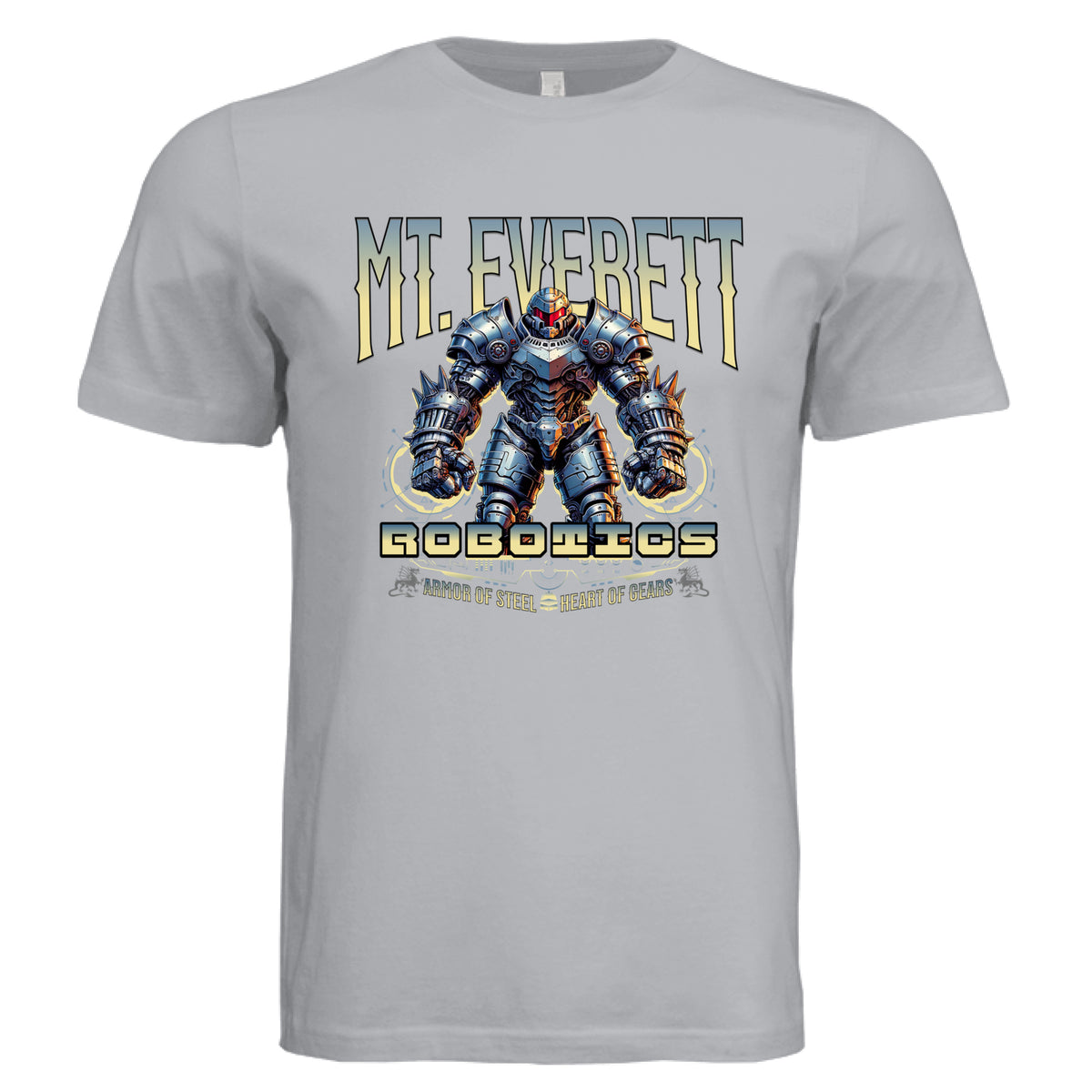 ndm:154339-Mt Everett Eagles Robotics adult graphic t-shirt in Solid Grey — school spirit apparel by Stu Borncat Creations
