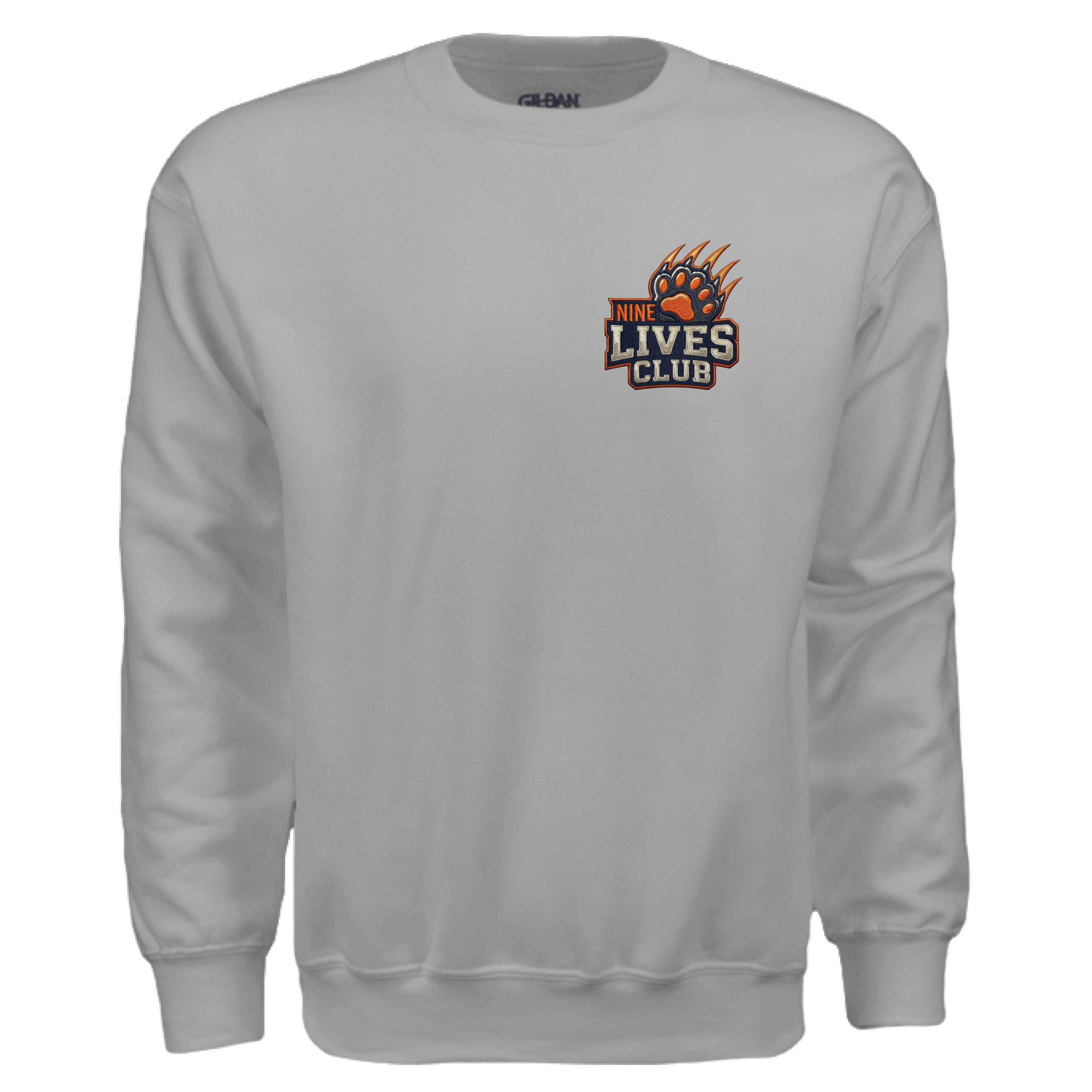 ndm:154587 — 9 Lives Club faux embroidery cat lovers sweatshirt — custom DTF print by Stu Borncat Creations