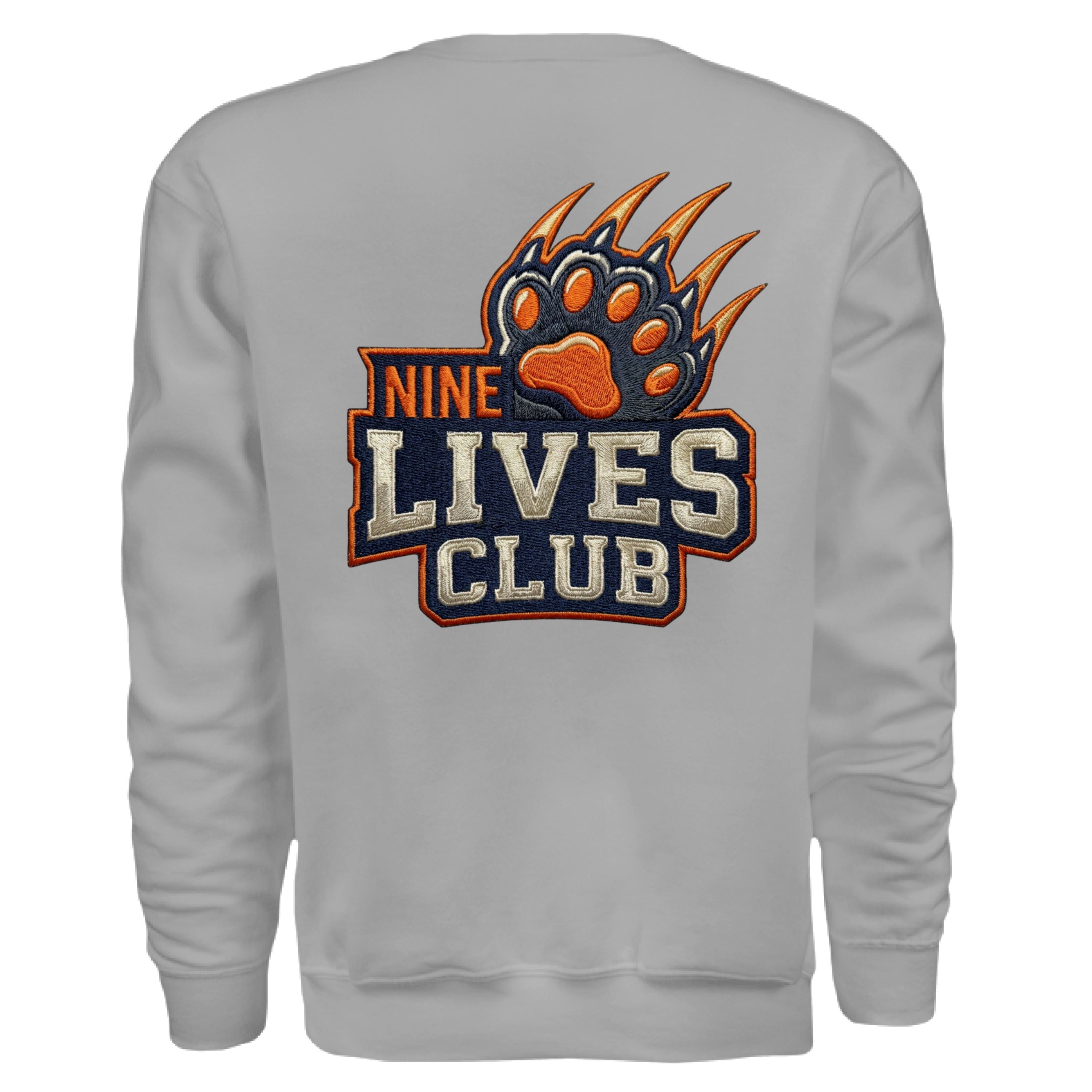 ndm:154588 — 9 Lives Club faux embroidery cat lovers sweatshirt — custom DTF print by Stu Borncat Creations