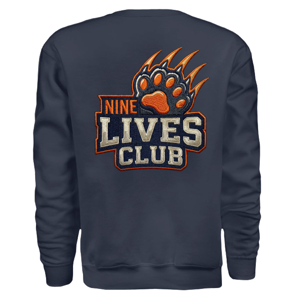 ndm:154590 — 9 Lives Club faux embroidery cat lovers sweatshirt — custom DTF print by Stu Borncat Creations