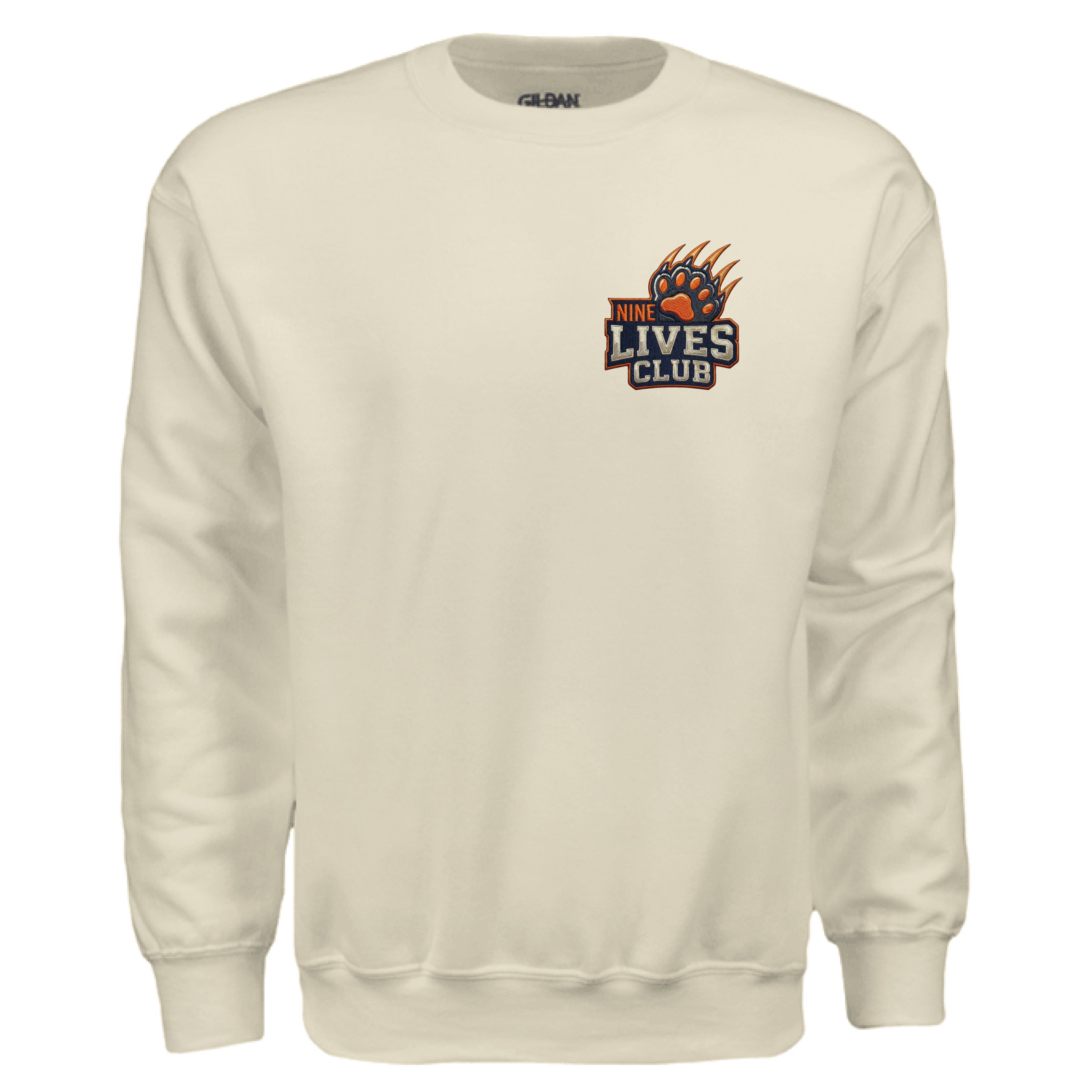 ndm:154591 — 9 Lives Club faux embroidery cat lovers sweatshirt — custom DTF print by Stu Borncat Creations