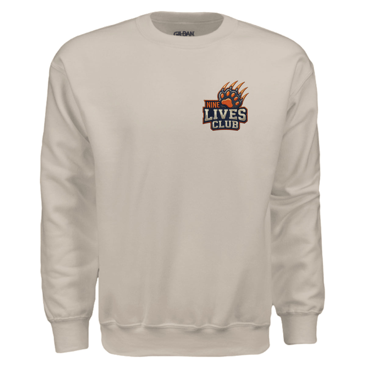 ndm:154593 — 9 Lives Club faux embroidery cat lovers sweatshirt — custom DTF print by Stu Borncat Creations