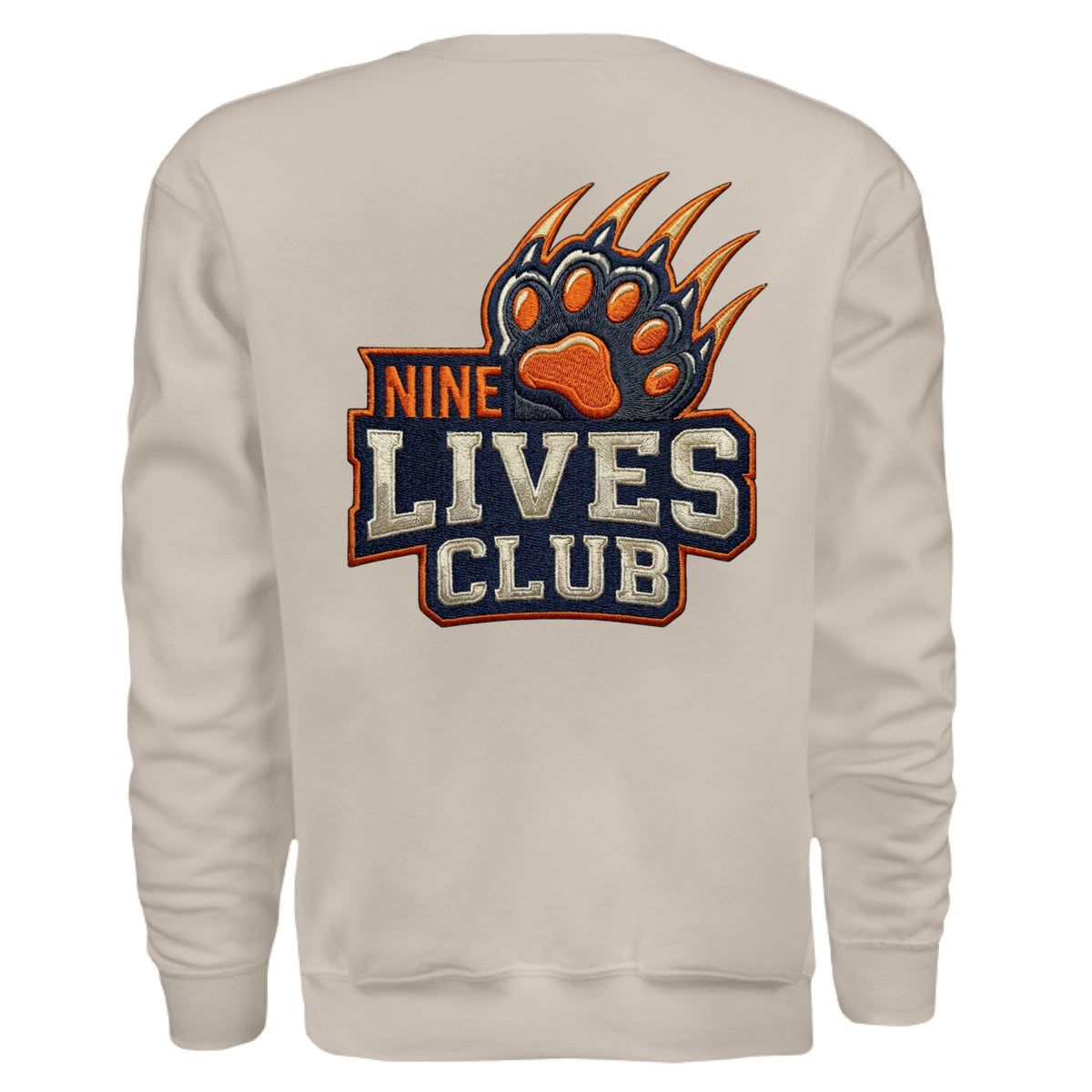 ndm:154594 — 9 Lives Club faux embroidery cat lovers sweatshirt — custom DTF print by Stu Borncat Creations