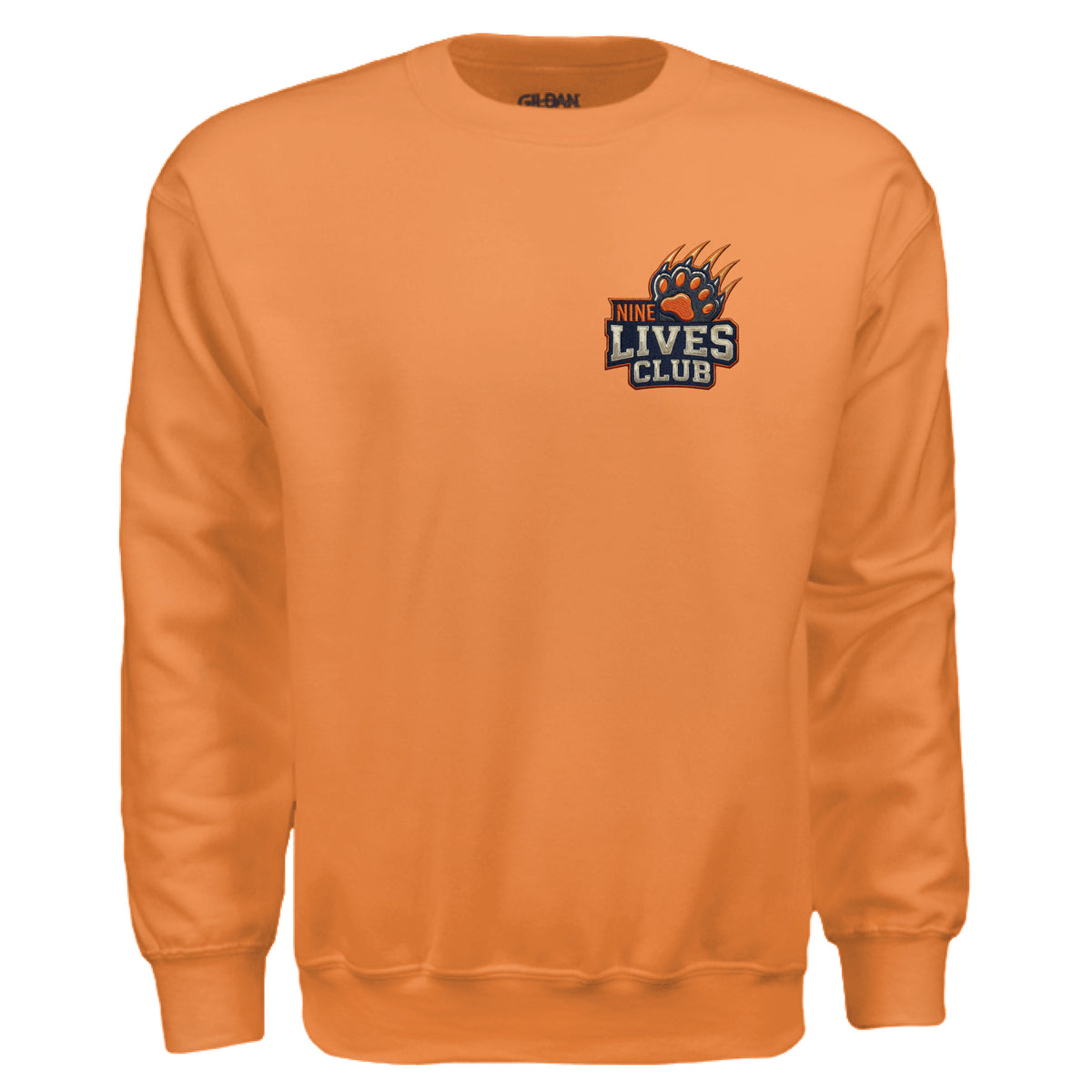 ndm:154595 — 9 Lives Club faux embroidery cat lovers sweatshirt — custom DTF print by Stu Borncat Creations