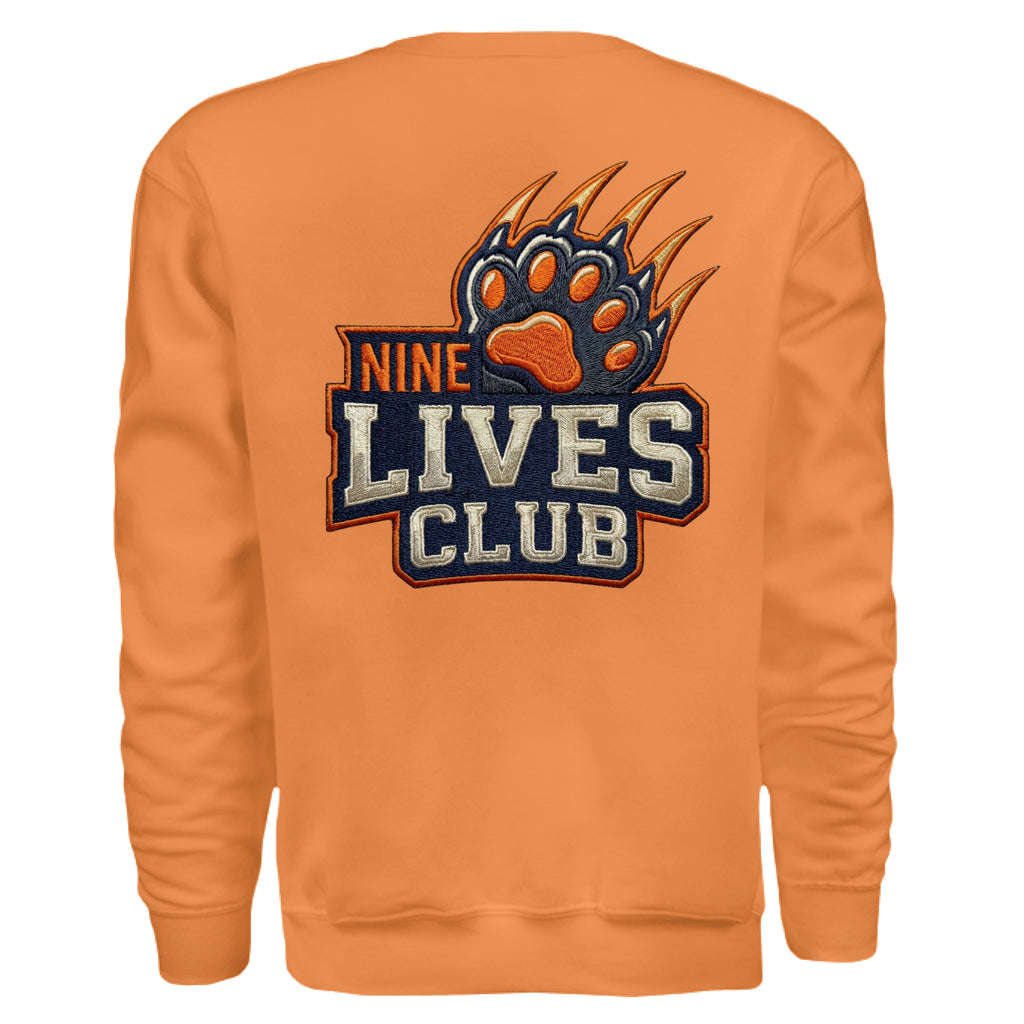ndm:154596 — 9 Lives Club faux embroidery cat lovers sweatshirt — custom DTF print by Stu Borncat Creations