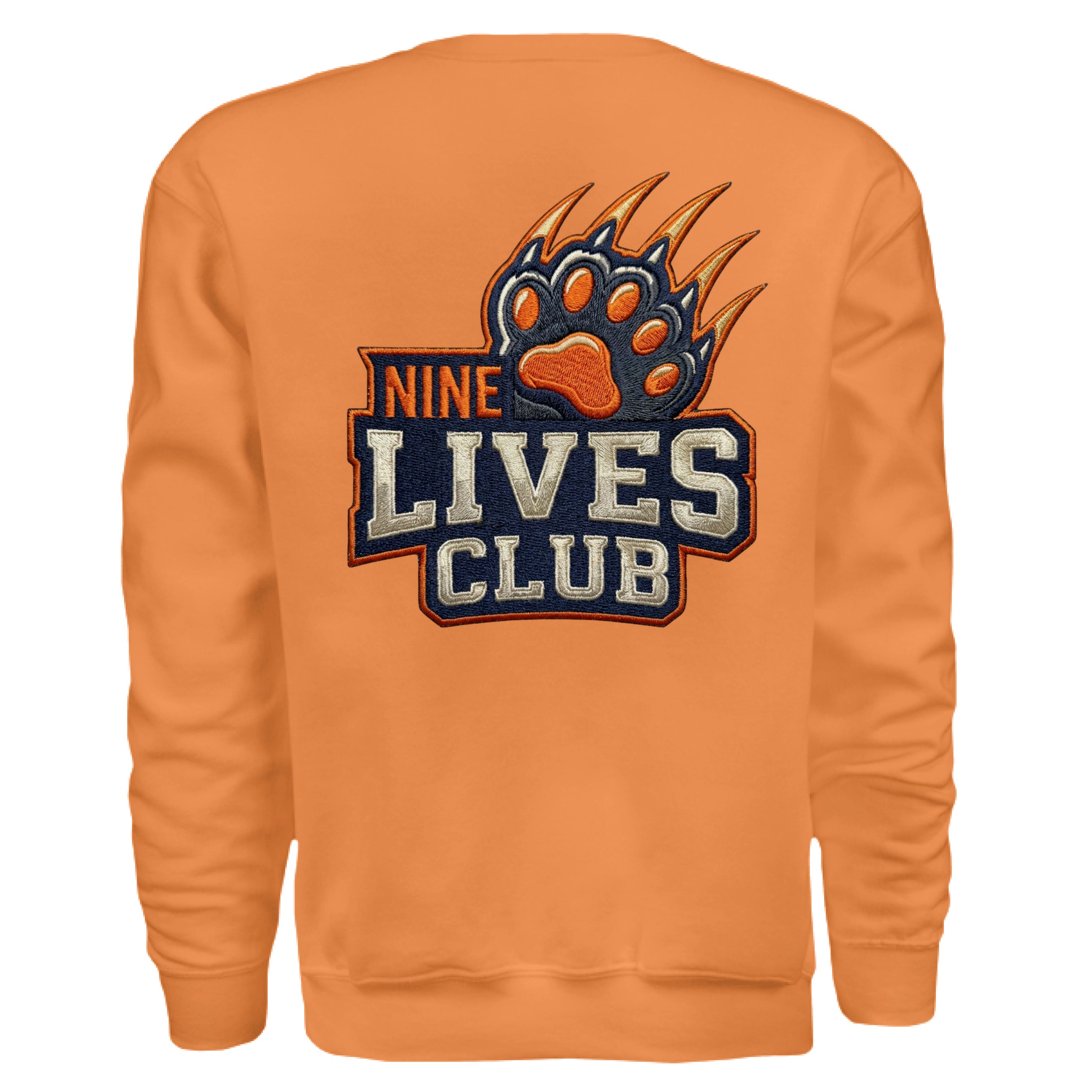 ndm:154596 — 9 Lives Club faux embroidery cat lovers sweatshirt — custom DTF print by Stu Borncat Creations