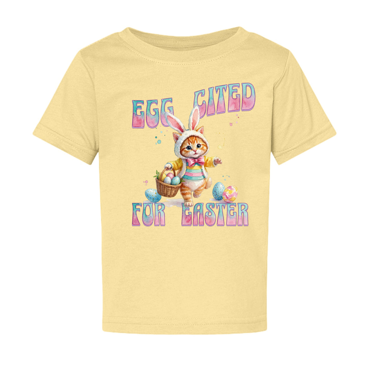 ndm:154829-EggCited for Easter cute toddler graphic tee — Easter holiday DTF print by Stu Borncat Creations
