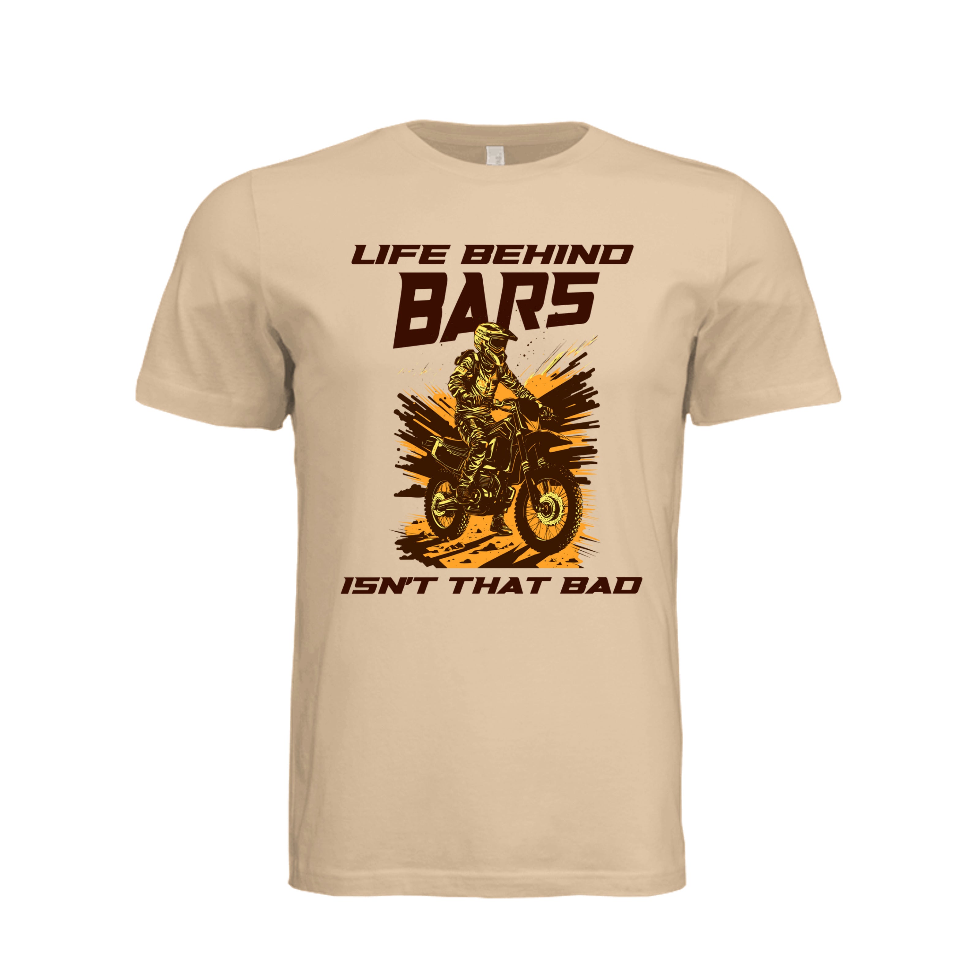 ndm:1590661  — Life Behind Bars biker graphic adult t-shirt — custom DTF print by Stu Borncat Creations