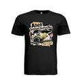 ndm:1780894-Adult graphic T-shirt featuring a grunge-style alien invasion and UFO design, custom DTF print by Stu Borncat Creations.