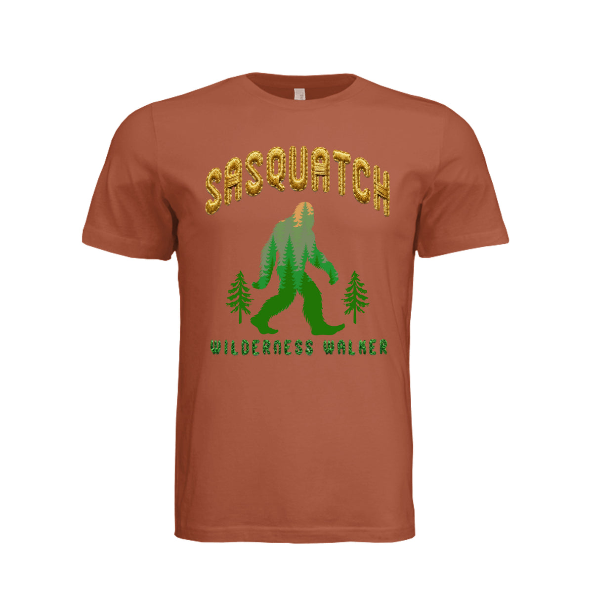 ndm:1832392-Adult T-shirt featuring a faux-embroidered Sasquatch graphic