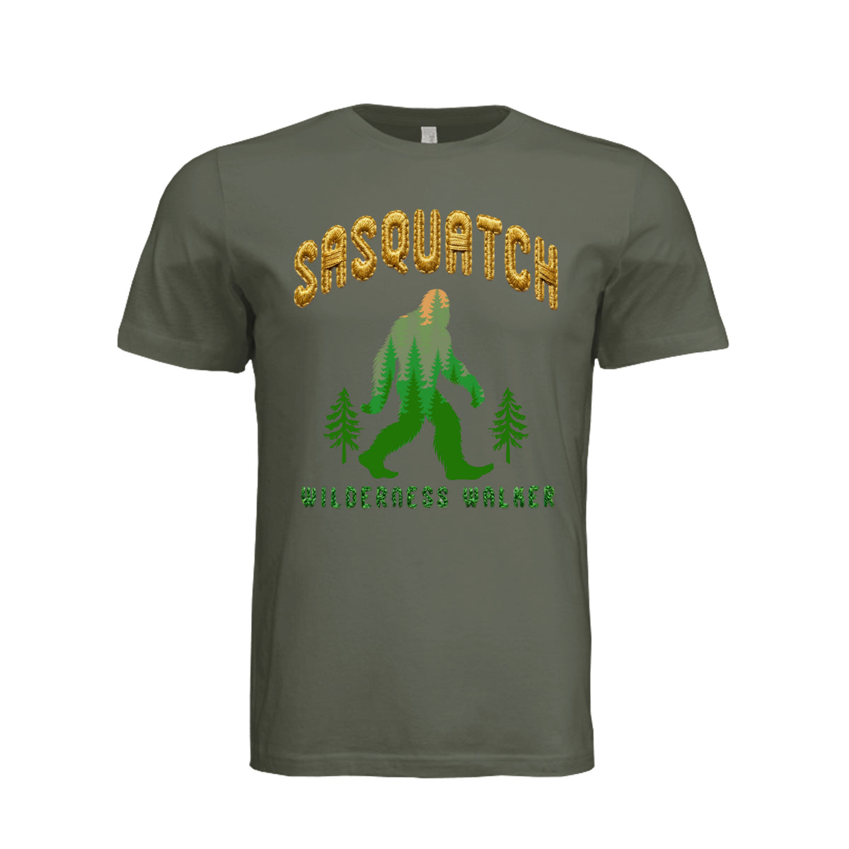 ndm:1832394-Adult T-shirt featuring a faux-embroidered Sasquatch graphic