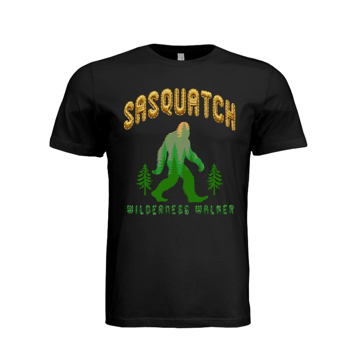 ndm:1832400-Adult T-shirt featuring a faux-embroidered Sasquatch graphic