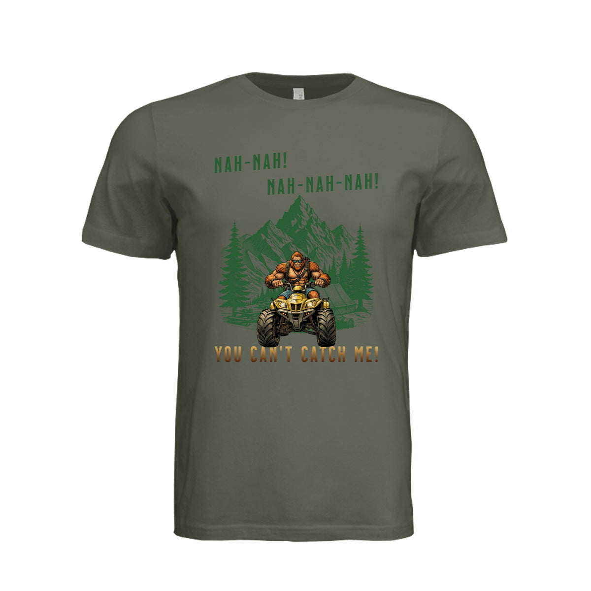 ndm:1832772-Adult T-shirt featuring a graphic design with the words "You Can't Catch Me"